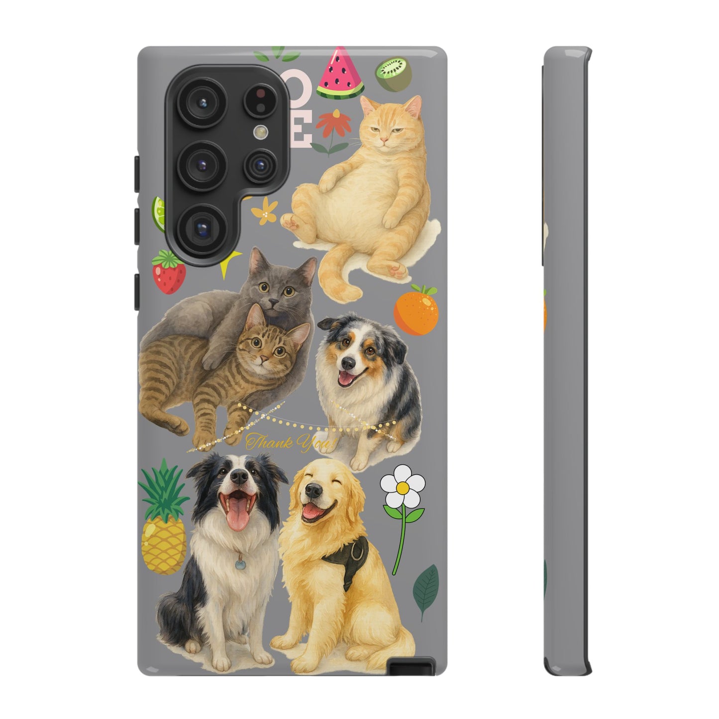60A-3 Dog and Cat Printed Dual-Layer Phone Case In Grey – Glossy or Matte Finish – iPhone & Android Compatible