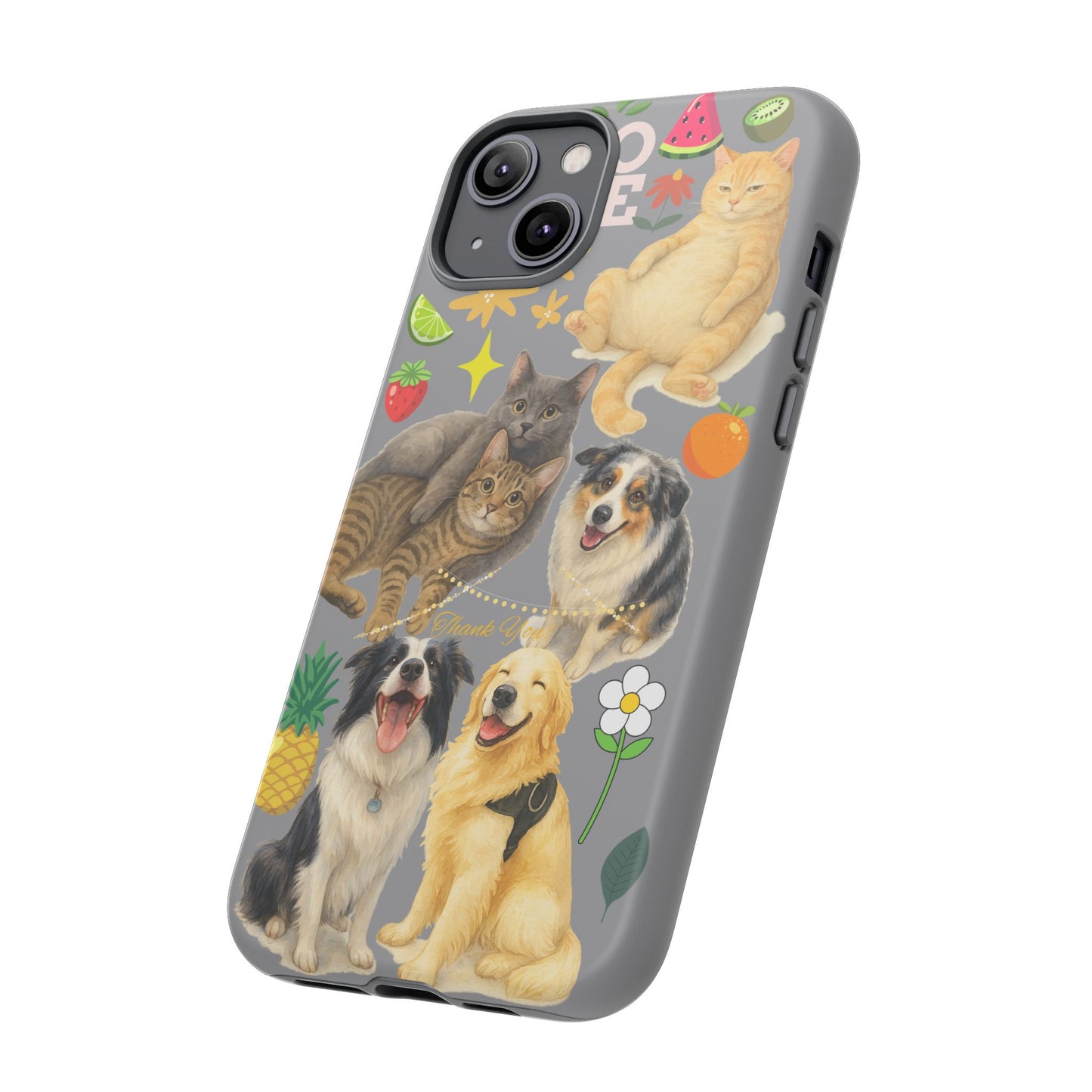 60A-3 Dog and Cat Printed Dual-Layer Phone Case In Grey – Glossy or Matte Finish – iPhone & Android Compatible