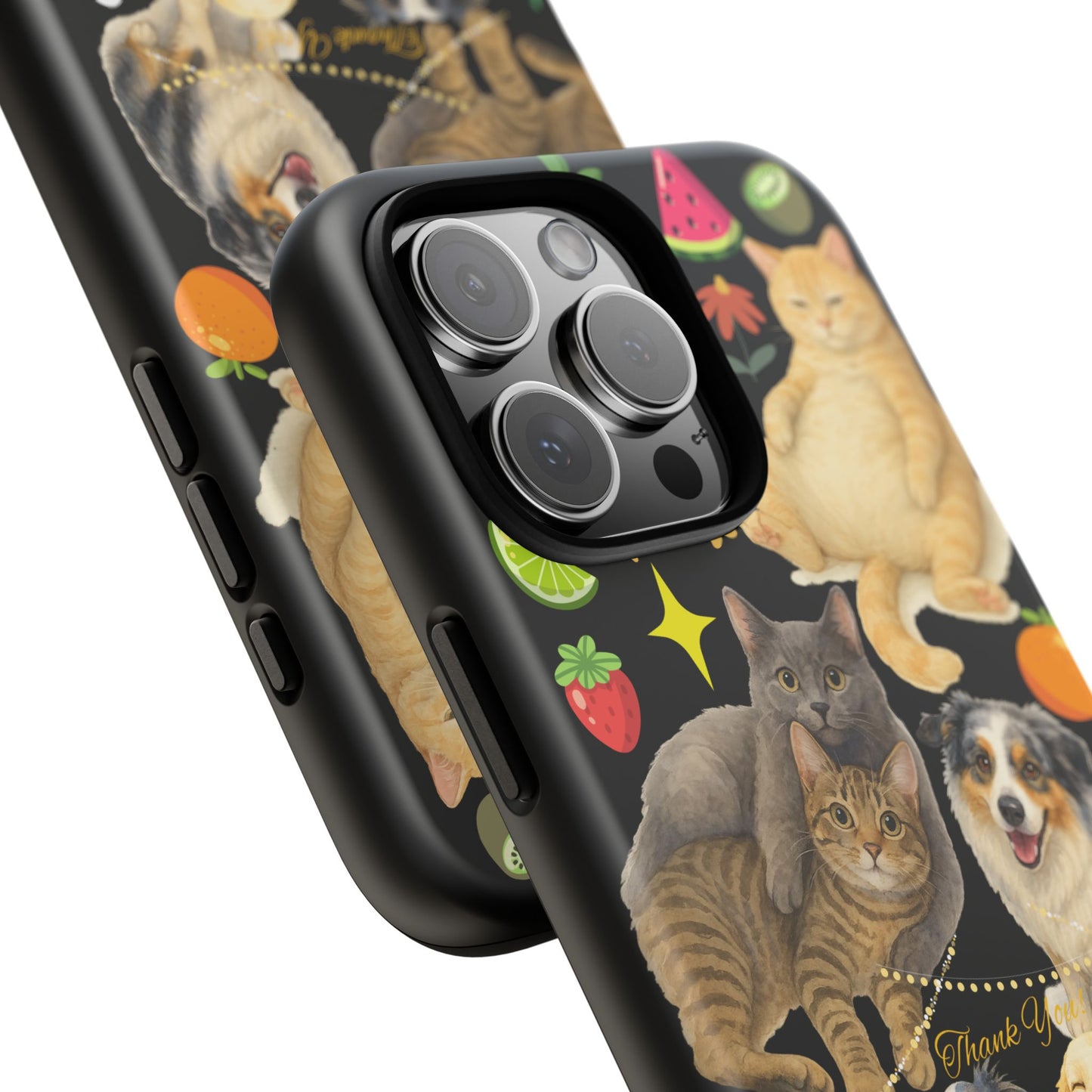 60A-8 Dog and Cat Printed Dual-Layer Phone Case In Black – Glossy or Matte Finish – iPhone & Android Compatible