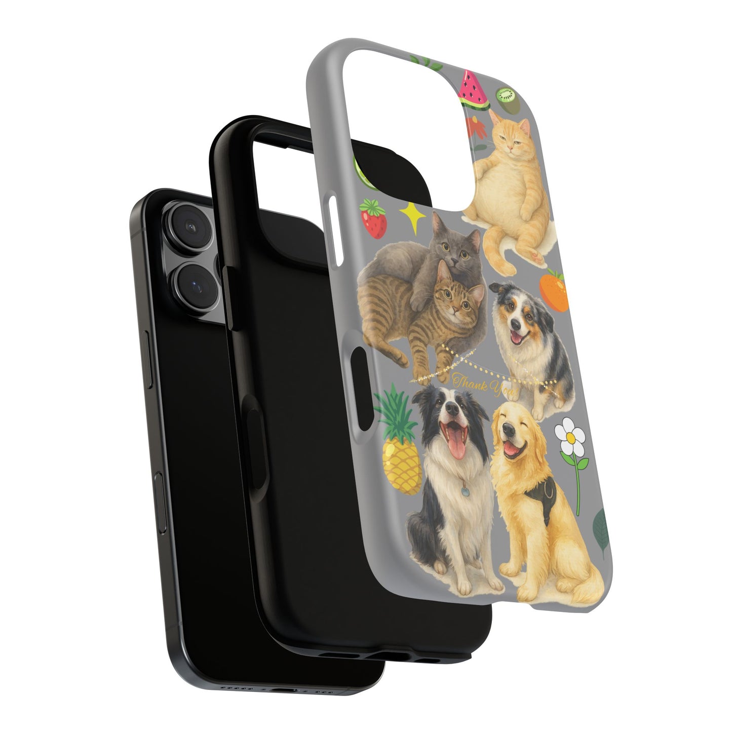 60A-3 Dog and Cat Printed Dual-Layer Phone Case In Grey – Glossy or Matte Finish – iPhone & Android Compatible