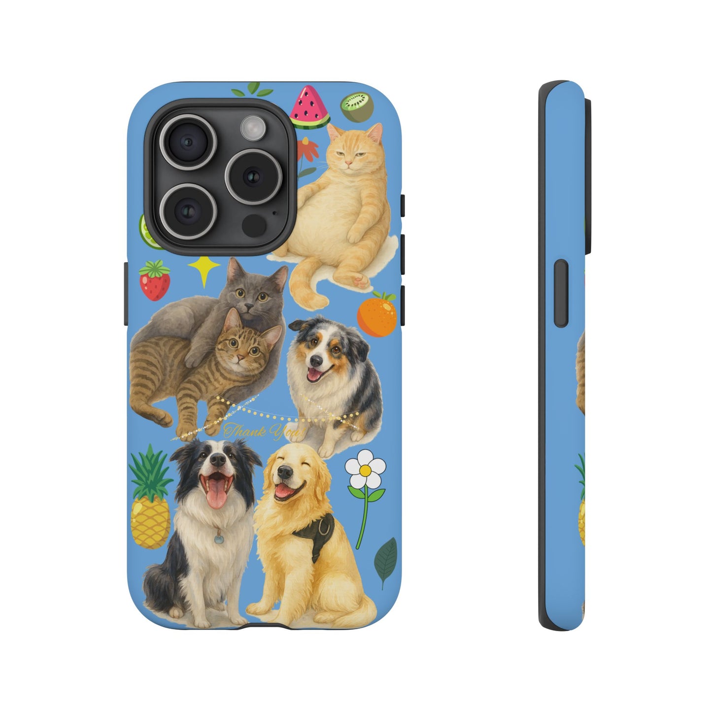 60A-1 Dog and Cat Printed Dual-Layer Phone Case In Blue – Glossy or Matte Finish – iPhone & Android Compatible