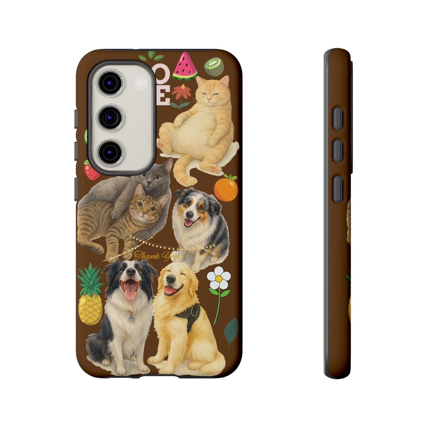 60A-11 Dog and Cat Printed Dual-Layer Phone Case In Dark Brown – Glossy or Matte Finish – iPhone & Android Compatible