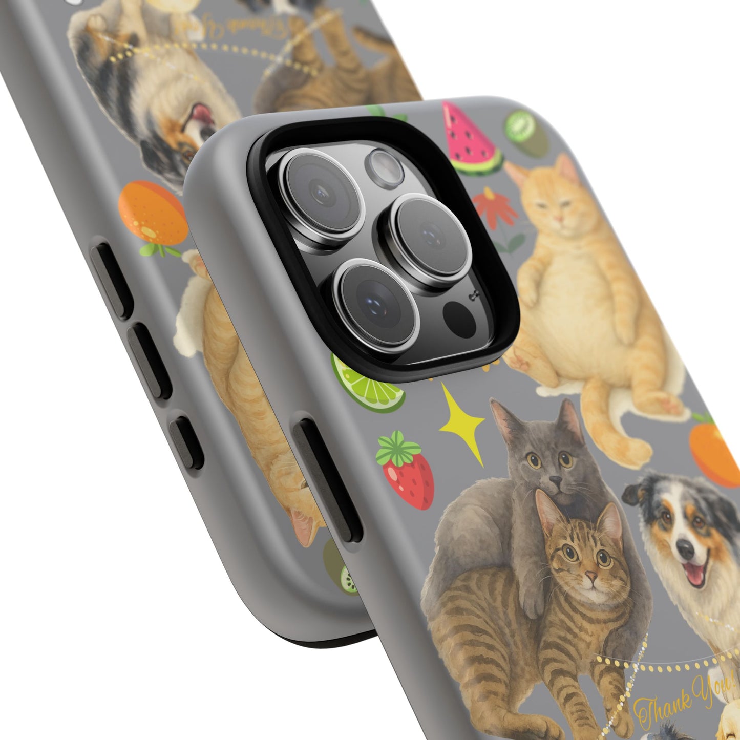 60A-3 Dog and Cat Printed Dual-Layer Phone Case In Grey – Glossy or Matte Finish – iPhone & Android Compatible