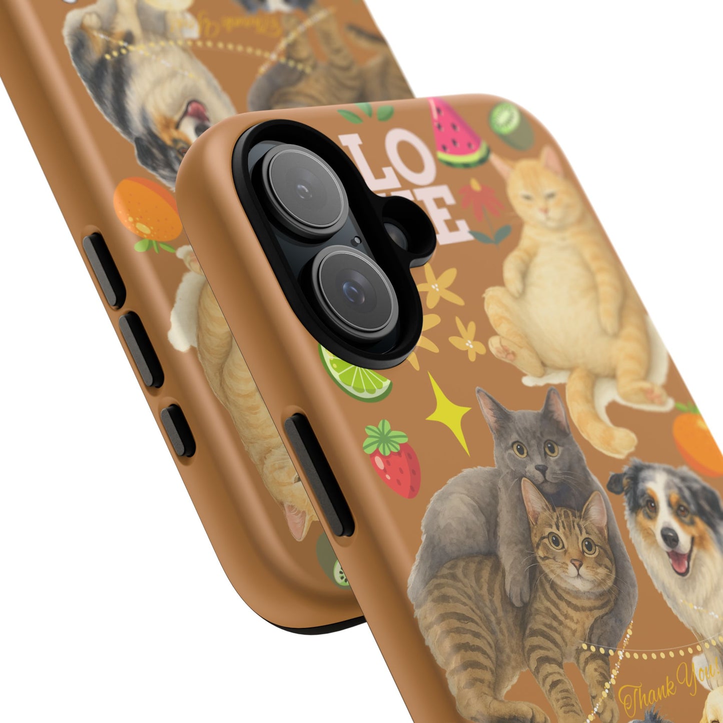60A-9 Dog and Cat Printed Dual-Layer Phone Case In Light Brown – Glossy or Matte Finish – iPhone & Android Compatible