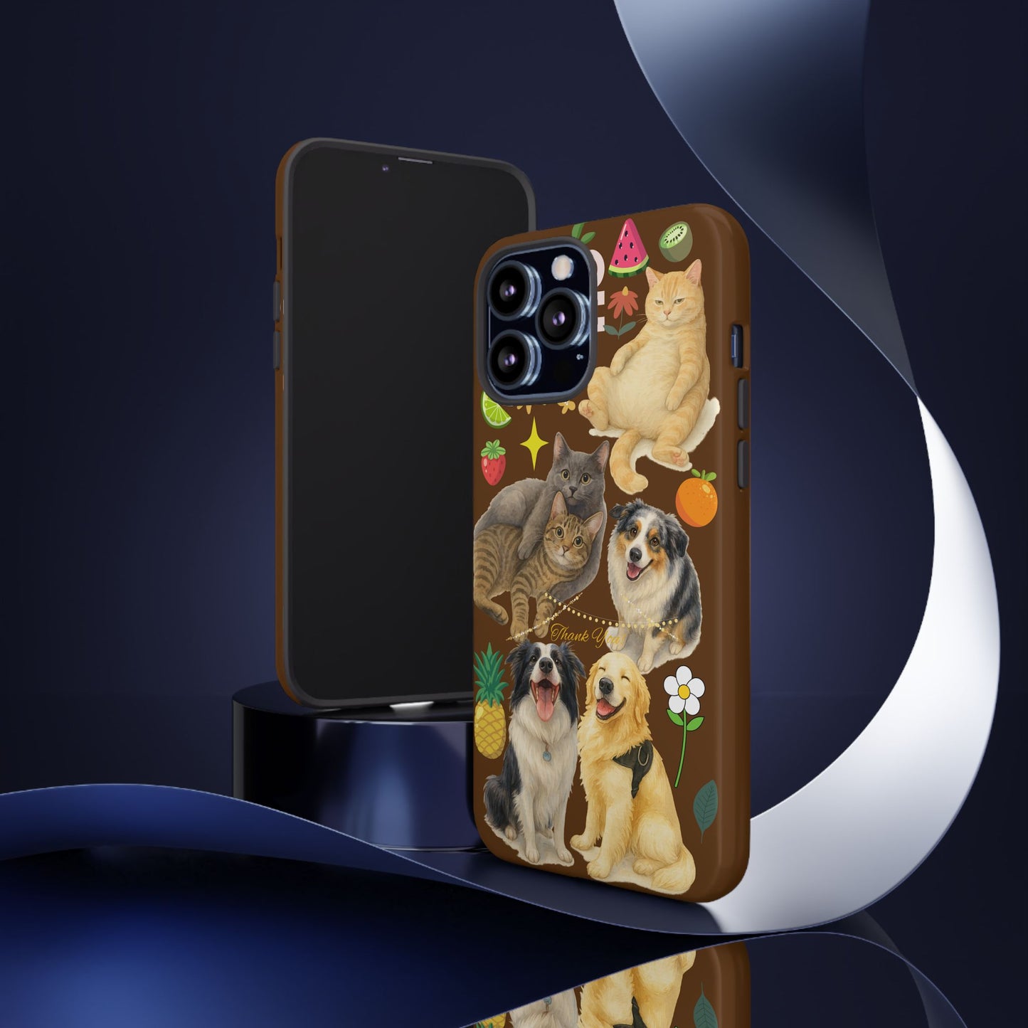 60A-11 Dog and Cat Printed Dual-Layer Phone Case In Dark Brown – Glossy or Matte Finish – iPhone & Android Compatible