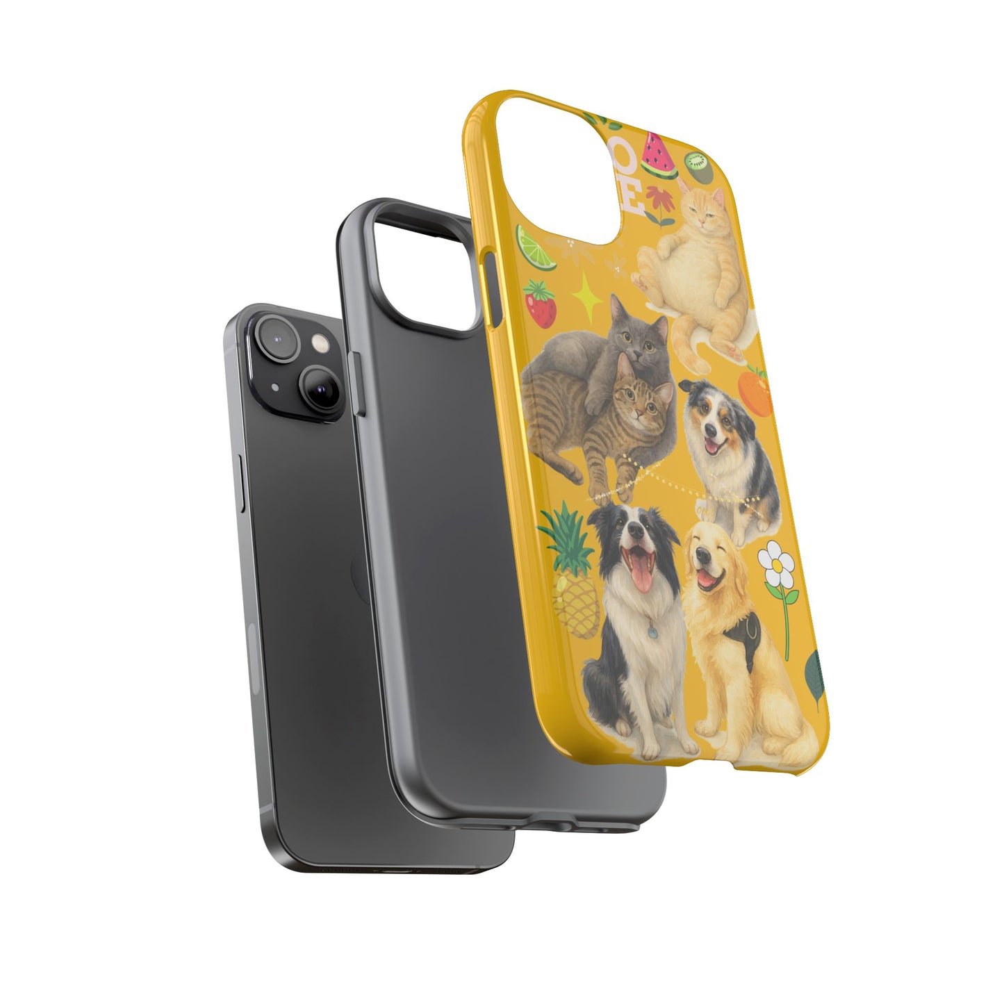 60A-5 Dog and Cat Printed Dual-Layer Phone Case In Yellow – Glossy or Matte Finish – iPhone & Android Compatible
