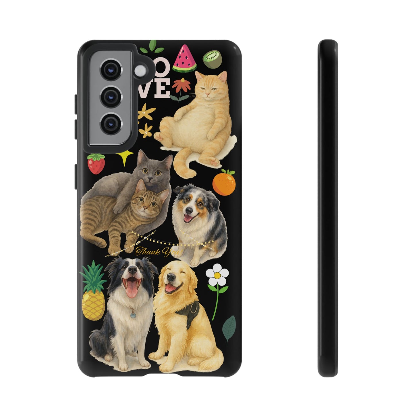 60A-8 Dog and Cat Printed Dual-Layer Phone Case In Black – Glossy or Matte Finish – iPhone & Android Compatible
