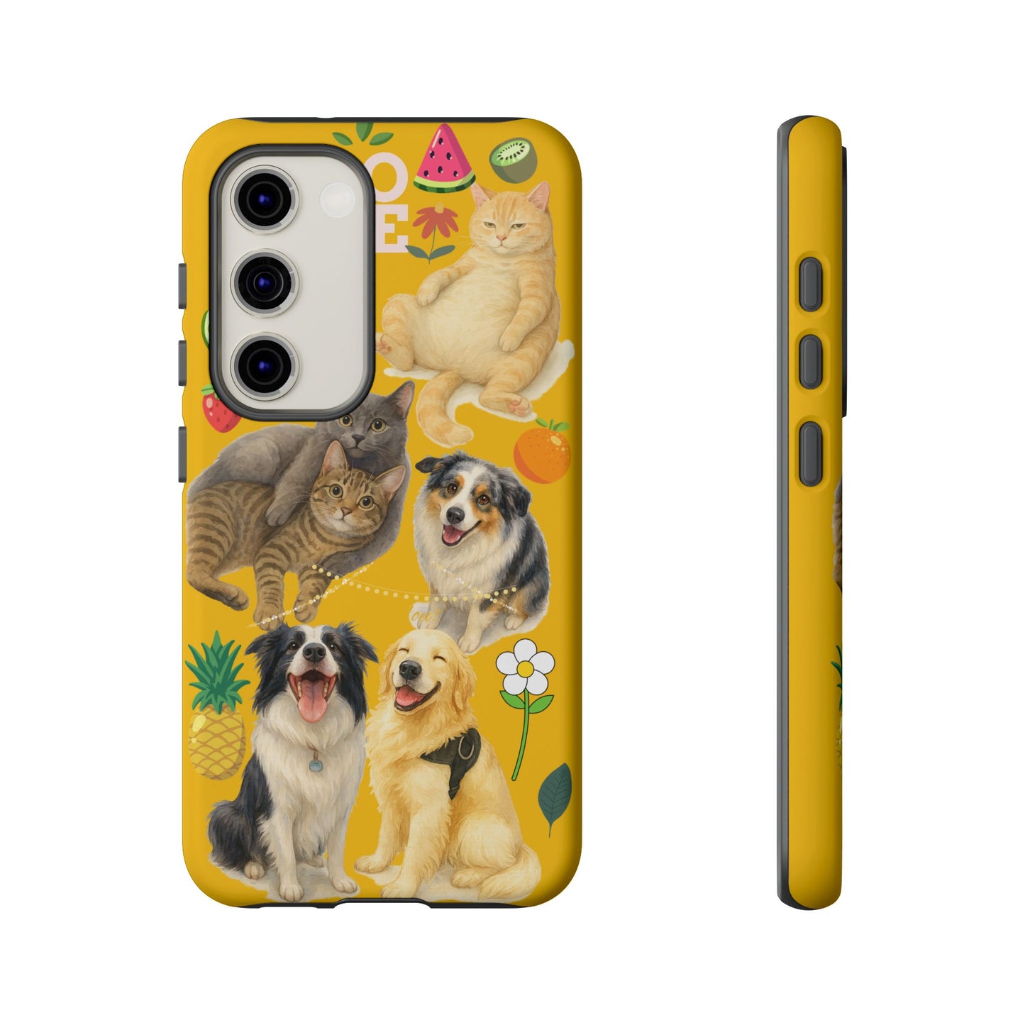 60A-5 Dog and Cat Printed Dual-Layer Phone Case In Yellow – Glossy or Matte Finish – iPhone & Android Compatible