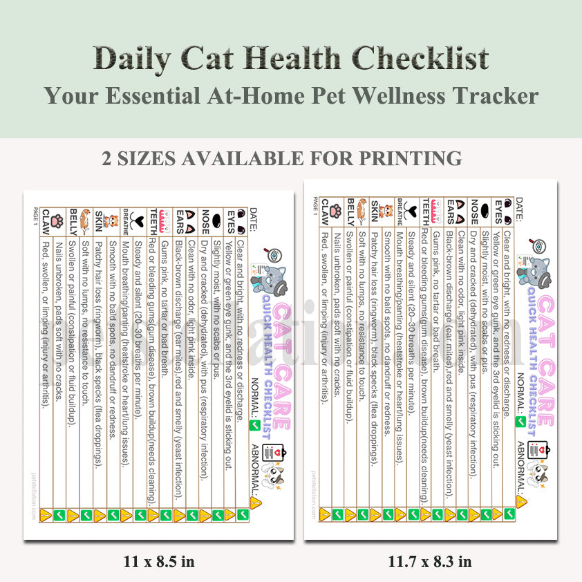 12D Daily Cat Health Checklist – Your Essential At-Home Pet Wellness Tracker !