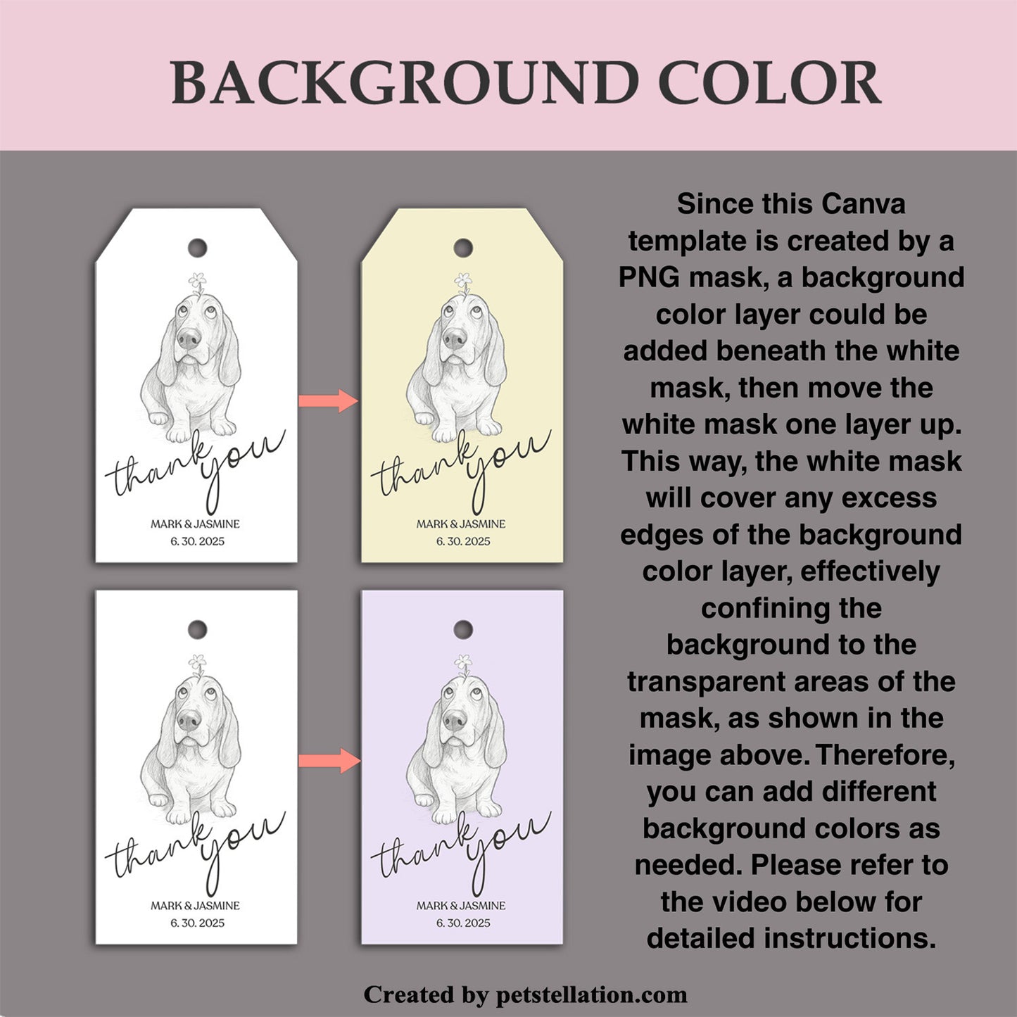 41E9 Minimalist Dog Thank You Tag | Editable Canva Gift Tag & Printable PDF | Funny Black and White Dog Party Label | Trapezoid & Rectangle Shapes