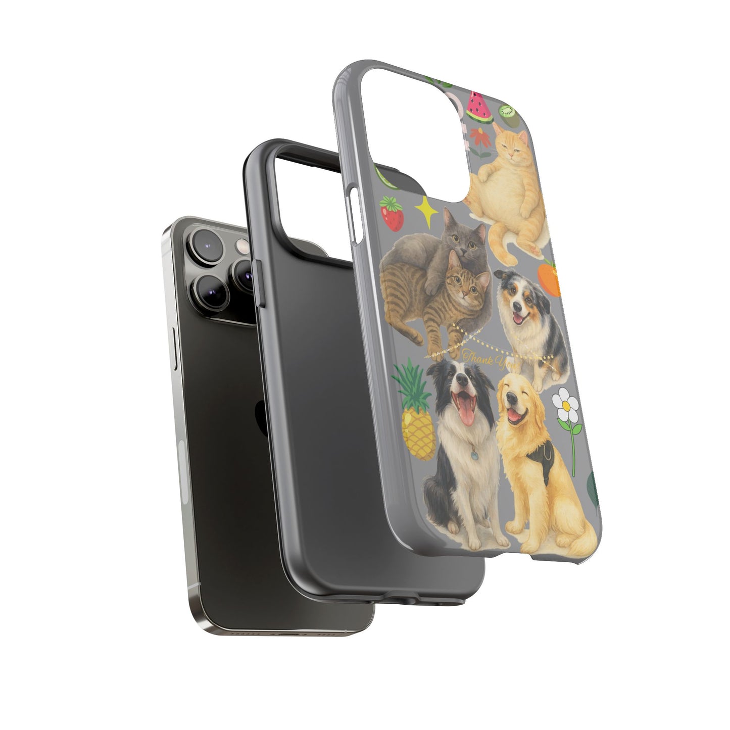 60A-3 Dog and Cat Printed Dual-Layer Phone Case In Grey – Glossy or Matte Finish – iPhone & Android Compatible