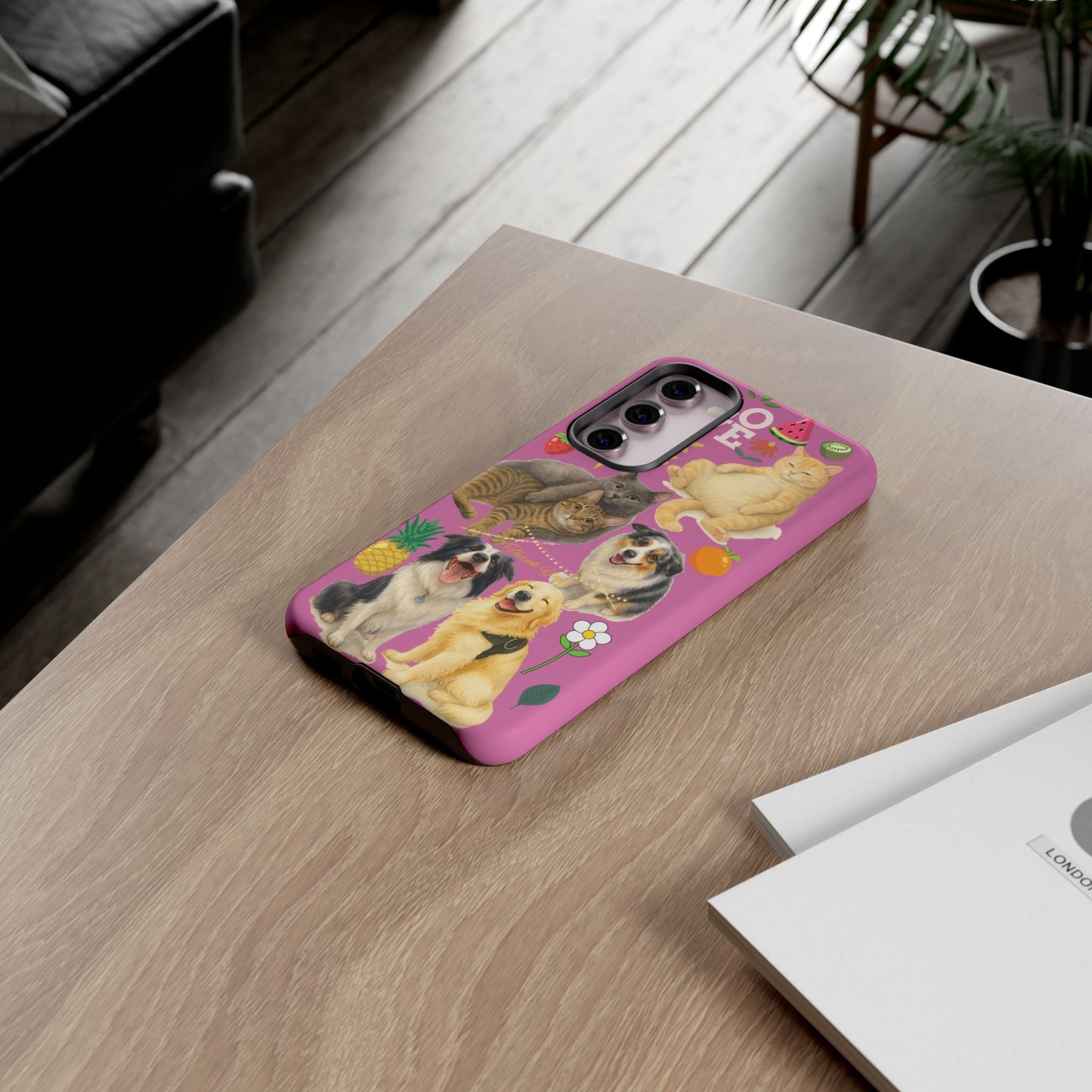 60A-2 Dog and Cat Printed Dual-Layer Phone Case In Pink – Glossy or Matte Finish – iPhone & Android Compatible