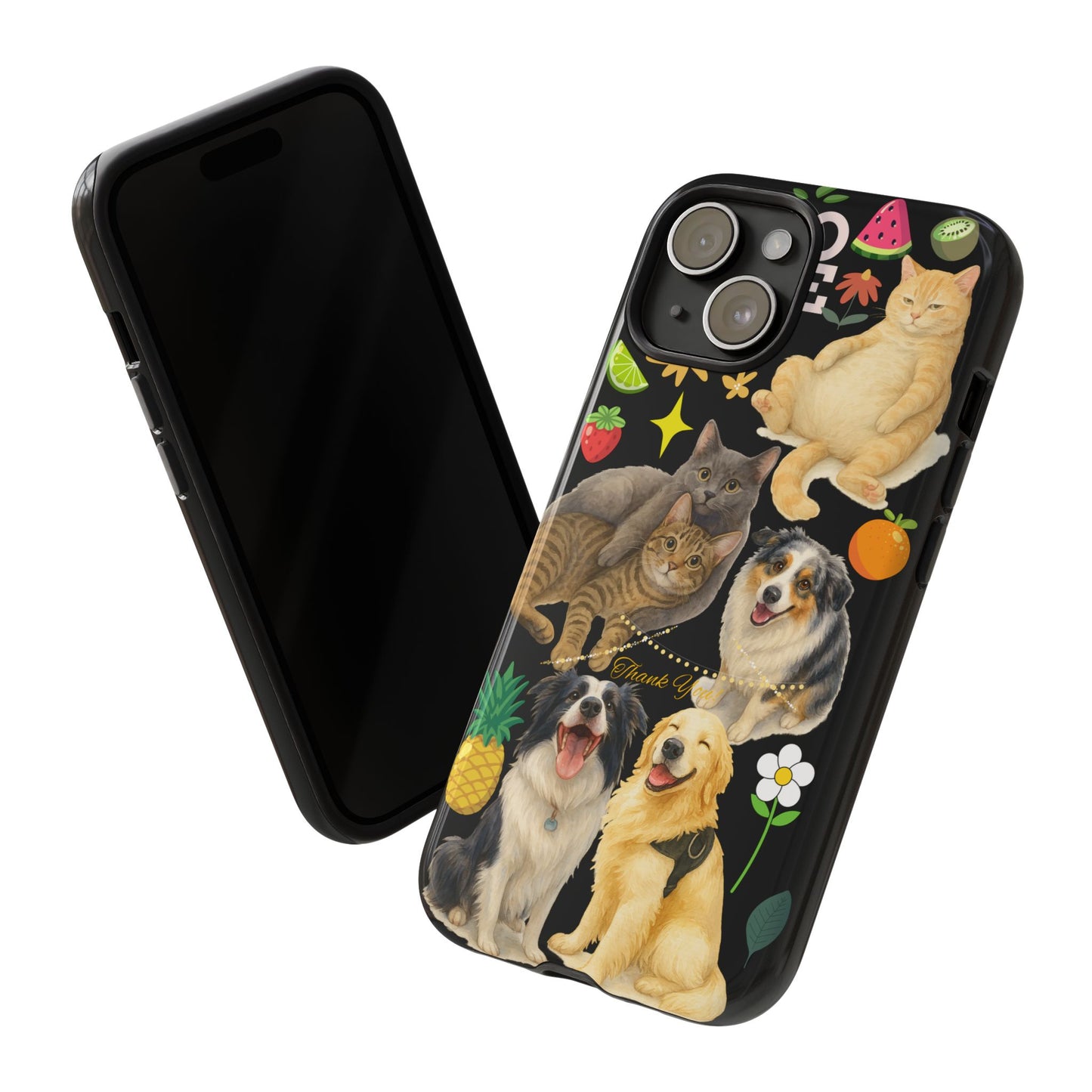 60A-8 Dog and Cat Printed Dual-Layer Phone Case In Black – Glossy or Matte Finish – iPhone & Android Compatible
