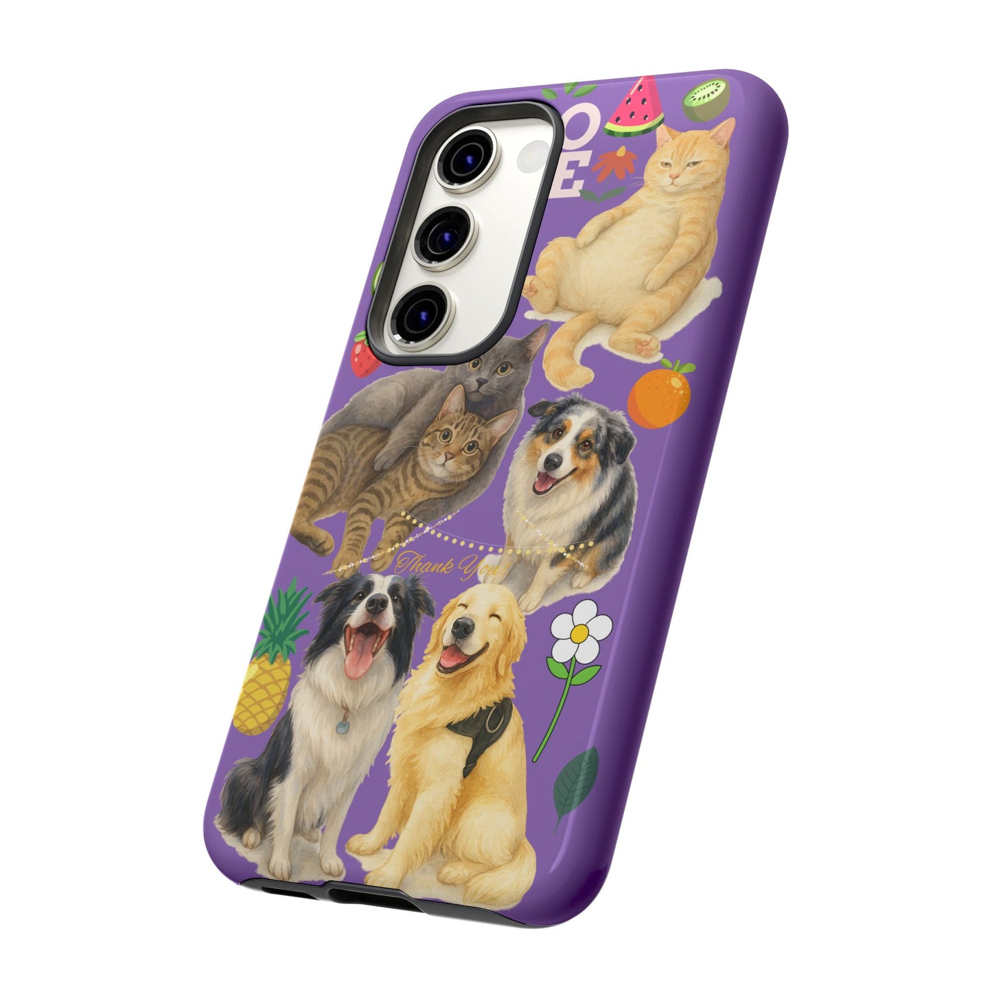 60A-4 Dog and Cat Printed Dual-Layer Phone Case In Purple – Glossy or Matte Finish – iPhone & Android Compatible