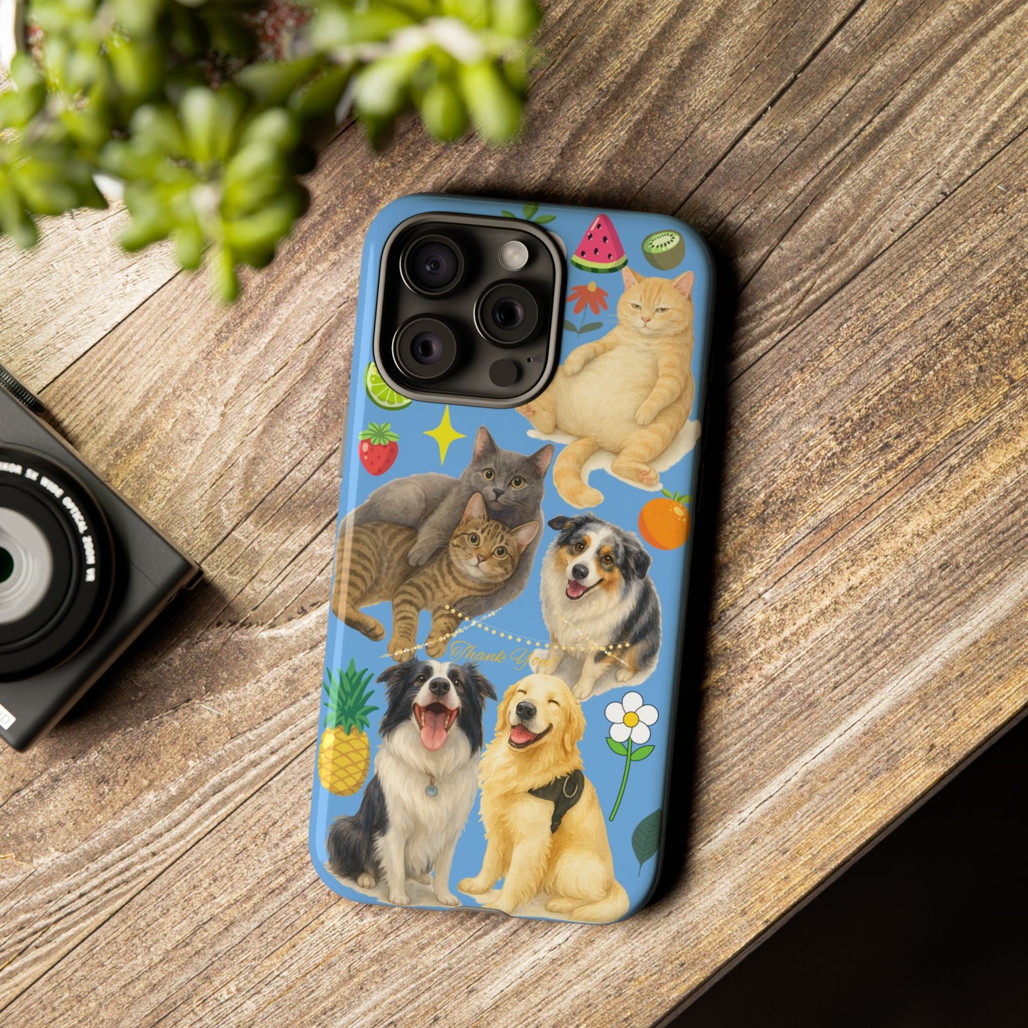 60A-1 Dog and Cat Printed Dual-Layer Phone Case In Blue – Glossy or Matte Finish – iPhone & Android Compatible