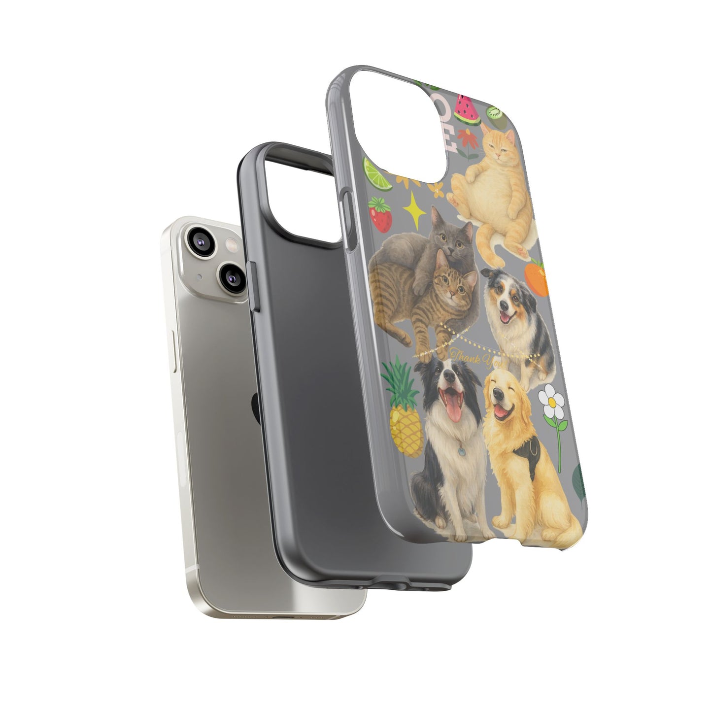 60A-3 Dog and Cat Printed Dual-Layer Phone Case In Grey – Glossy or Matte Finish – iPhone & Android Compatible