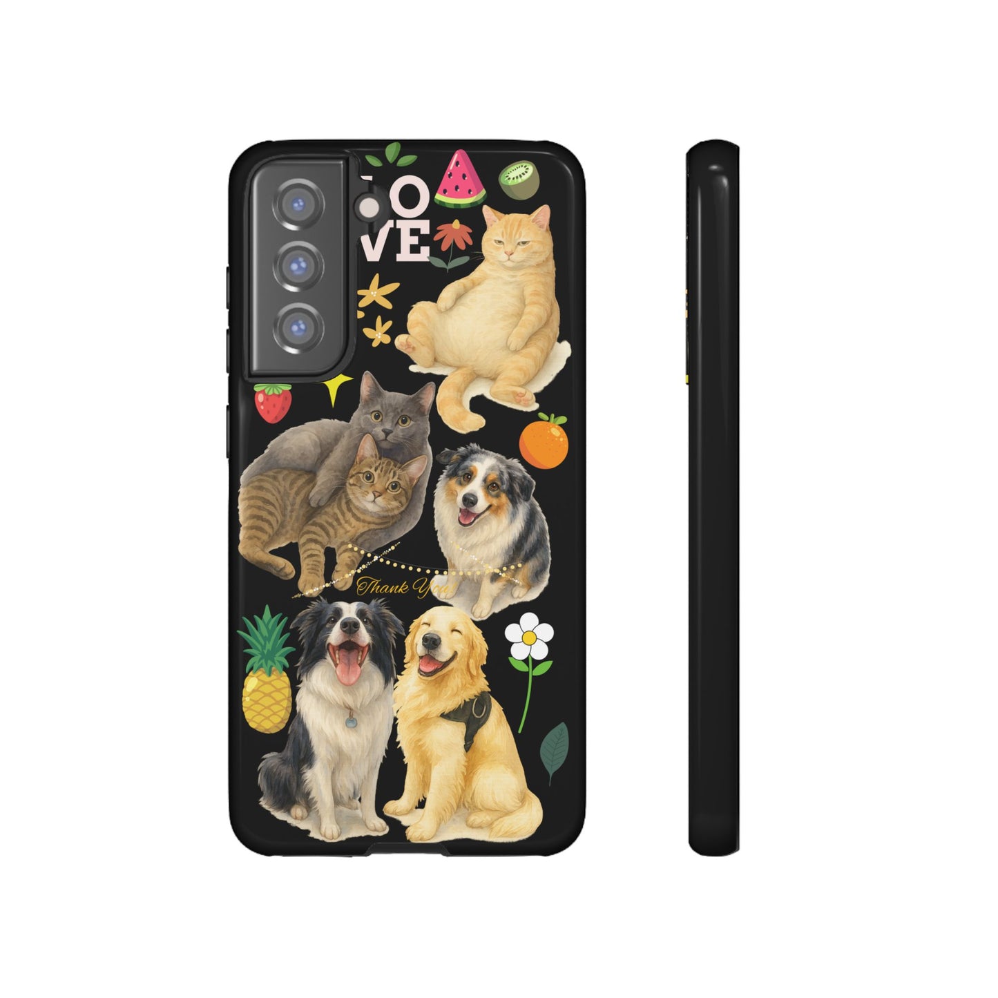 60A-8 Dog and Cat Printed Dual-Layer Phone Case In Black – Glossy or Matte Finish – iPhone & Android Compatible