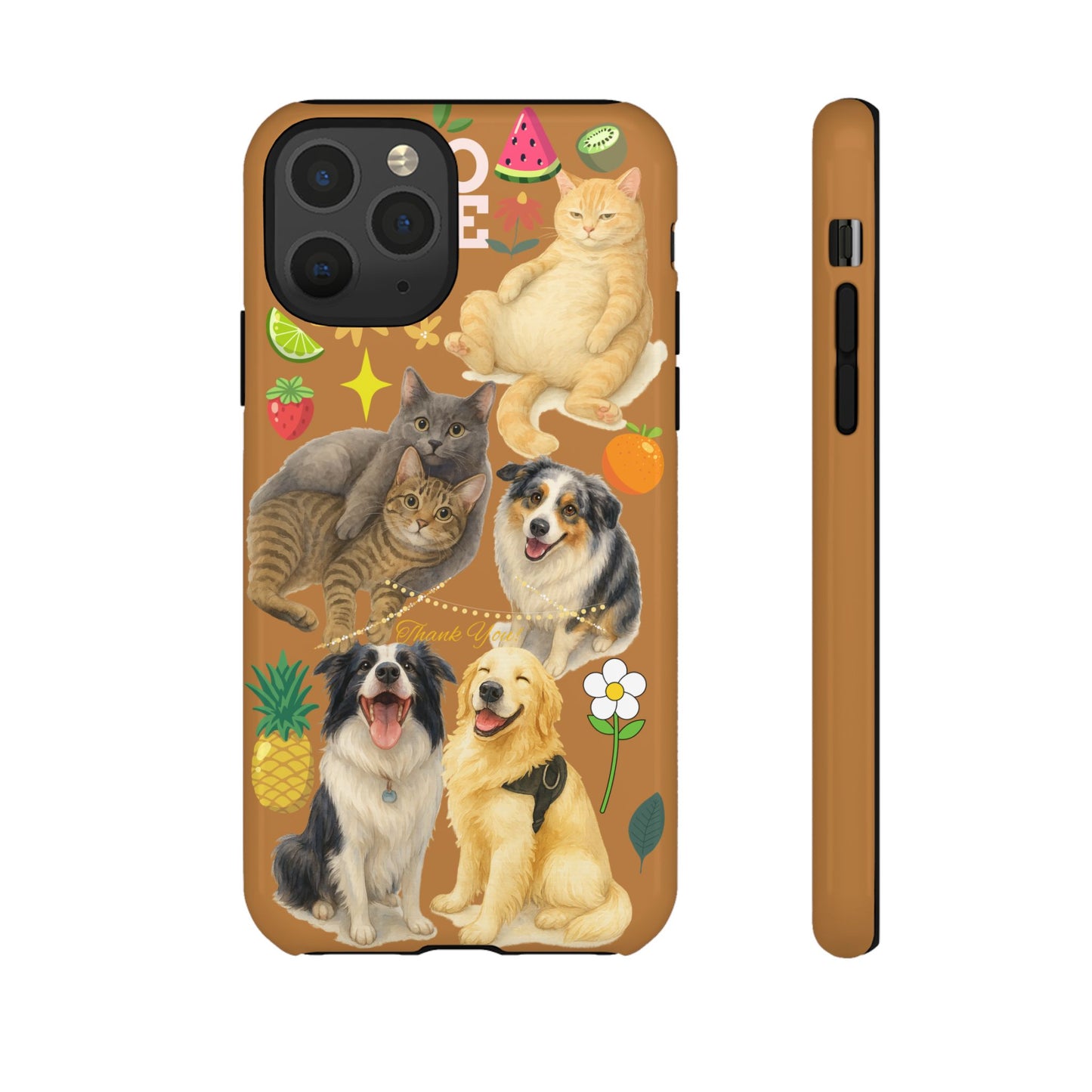 60A-9 Dog and Cat Printed Dual-Layer Phone Case In Light Brown – Glossy or Matte Finish – iPhone & Android Compatible