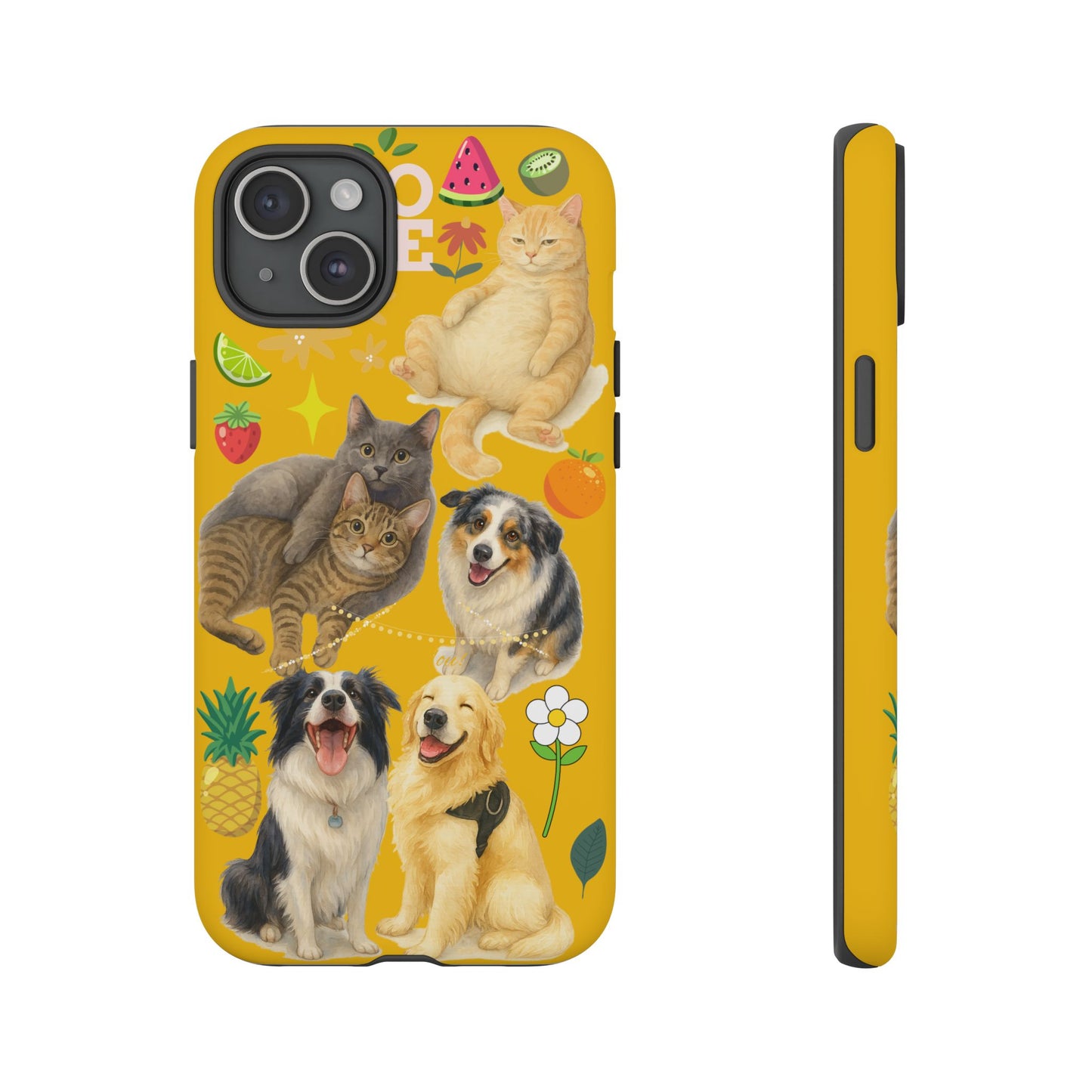 60A-5 Dog and Cat Printed Dual-Layer Phone Case In Yellow – Glossy or Matte Finish – iPhone & Android Compatible