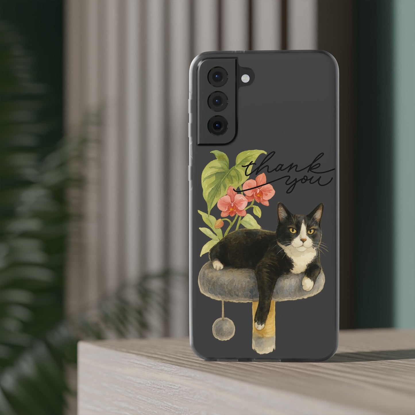 62A Cute Cat Thank You Phone Case – Flexible Matte TPU Slim Cover for iPhone & Android Gift
