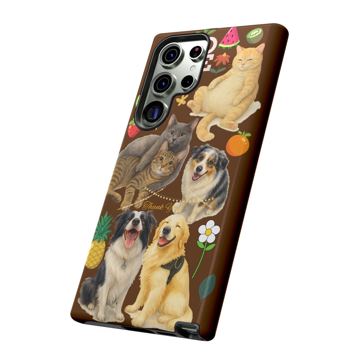 60A-11 Dog and Cat Printed Dual-Layer Phone Case In Dark Brown – Glossy or Matte Finish – iPhone & Android Compatible