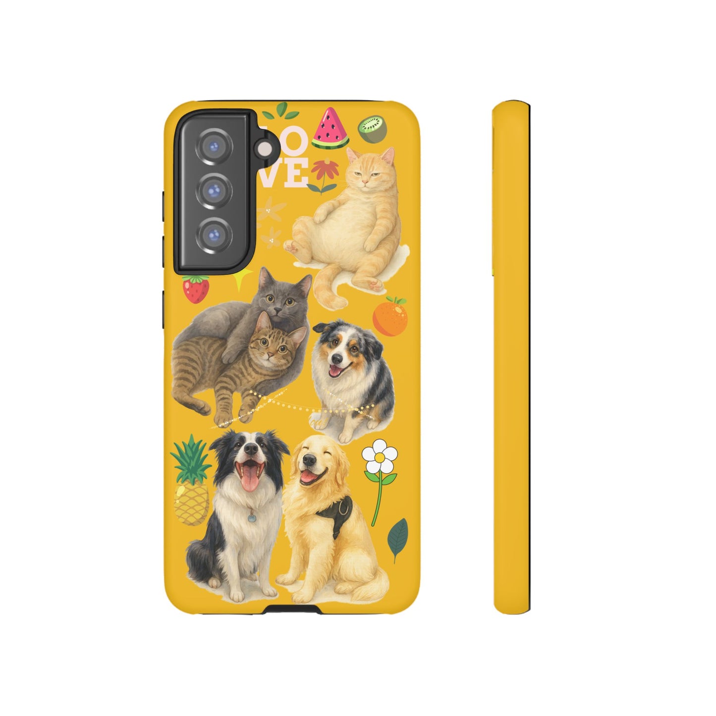 60A-5 Dog and Cat Printed Dual-Layer Phone Case In Yellow – Glossy or Matte Finish – iPhone & Android Compatible