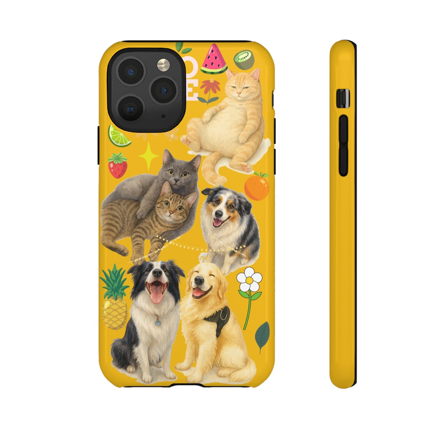 60A-5 Dog and Cat Printed Dual-Layer Phone Case In Yellow – Glossy or Matte Finish – iPhone & Android Compatible