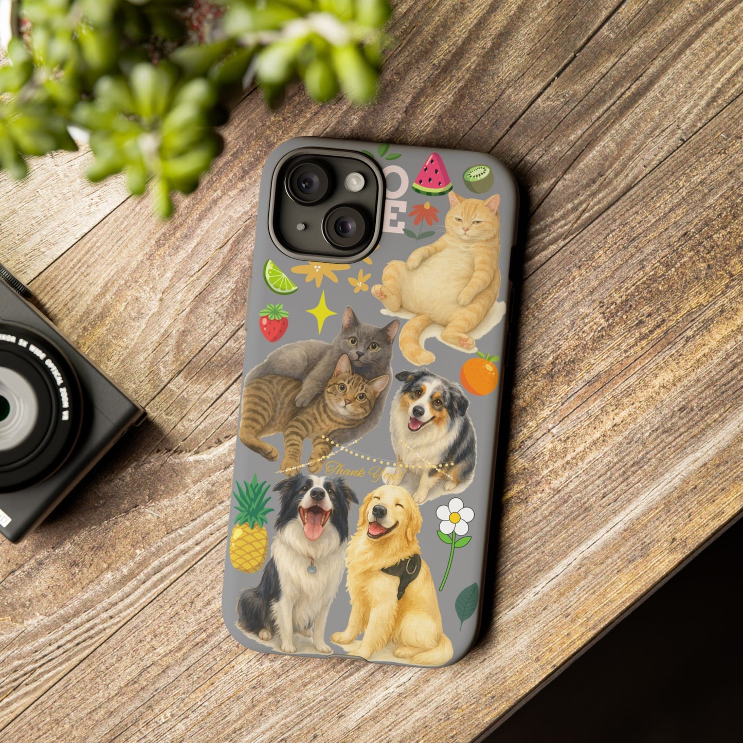 60A-3 Dog and Cat Printed Dual-Layer Phone Case In Grey – Glossy or Matte Finish – iPhone & Android Compatible