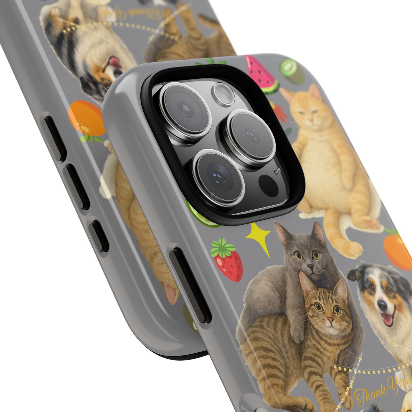 60A-3 Dog and Cat Printed Dual-Layer Phone Case In Grey – Glossy or Matte Finish – iPhone & Android Compatible