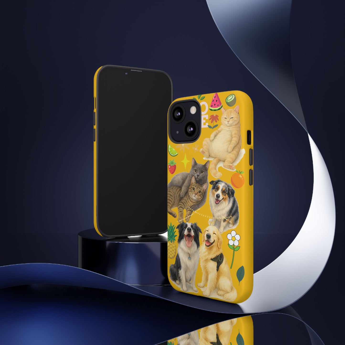 60A-5 Dog and Cat Printed Dual-Layer Phone Case In Yellow – Glossy or Matte Finish – iPhone & Android Compatible