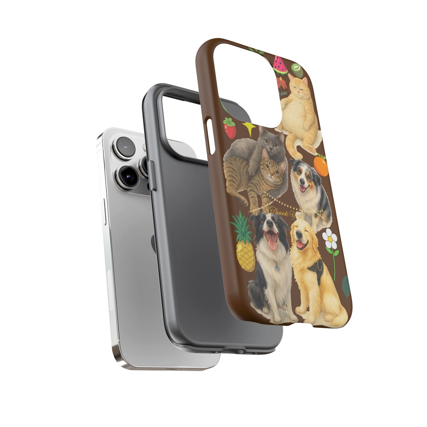 60A-11 Dog and Cat Printed Dual-Layer Phone Case In Dark Brown – Glossy or Matte Finish – iPhone & Android Compatible