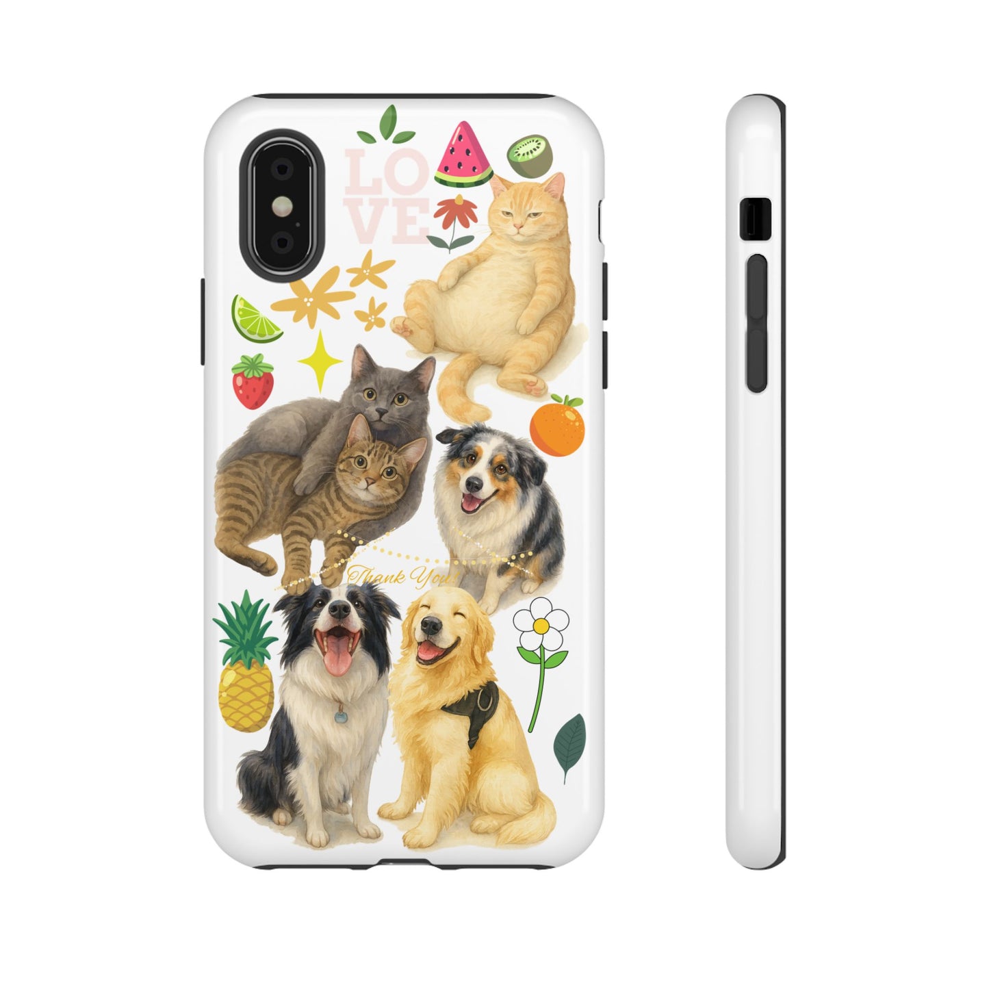 60A Dog and Cat Printed Dual-Layer Phone Case In White – Glossy or Matte Finish – iPhone & Android Compatible