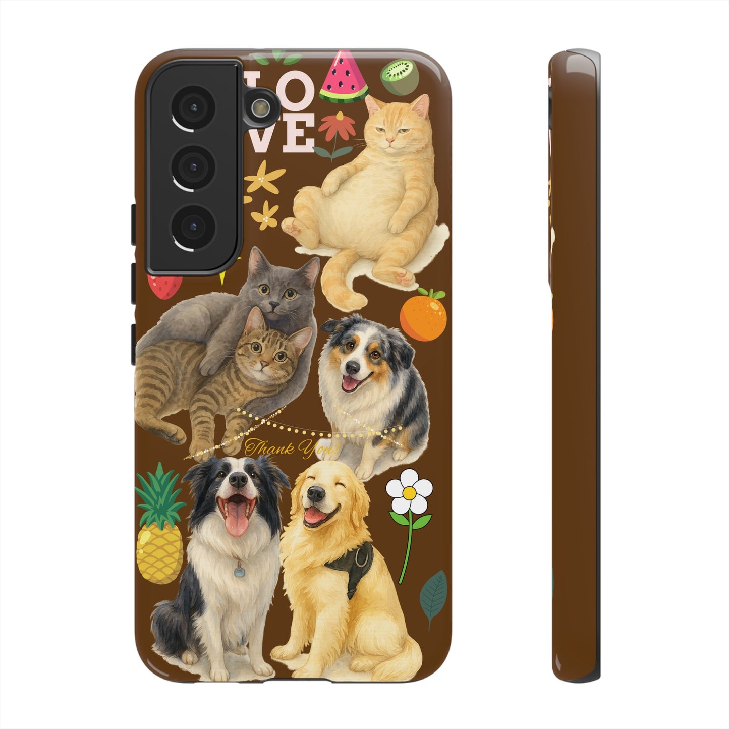 60A-11 Dog and Cat Printed Dual-Layer Phone Case In Dark Brown – Glossy or Matte Finish – iPhone & Android Compatible