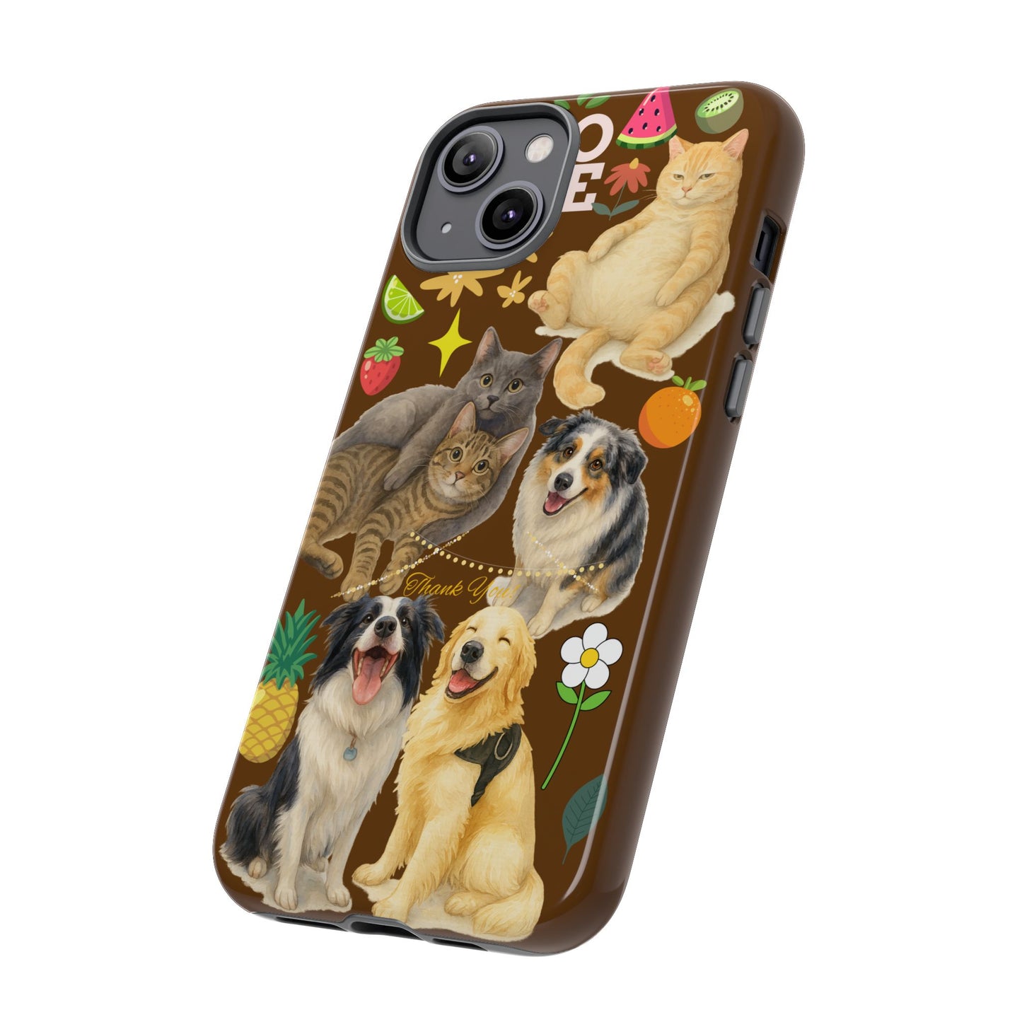 60A-11 Dog and Cat Printed Dual-Layer Phone Case In Dark Brown – Glossy or Matte Finish – iPhone & Android Compatible