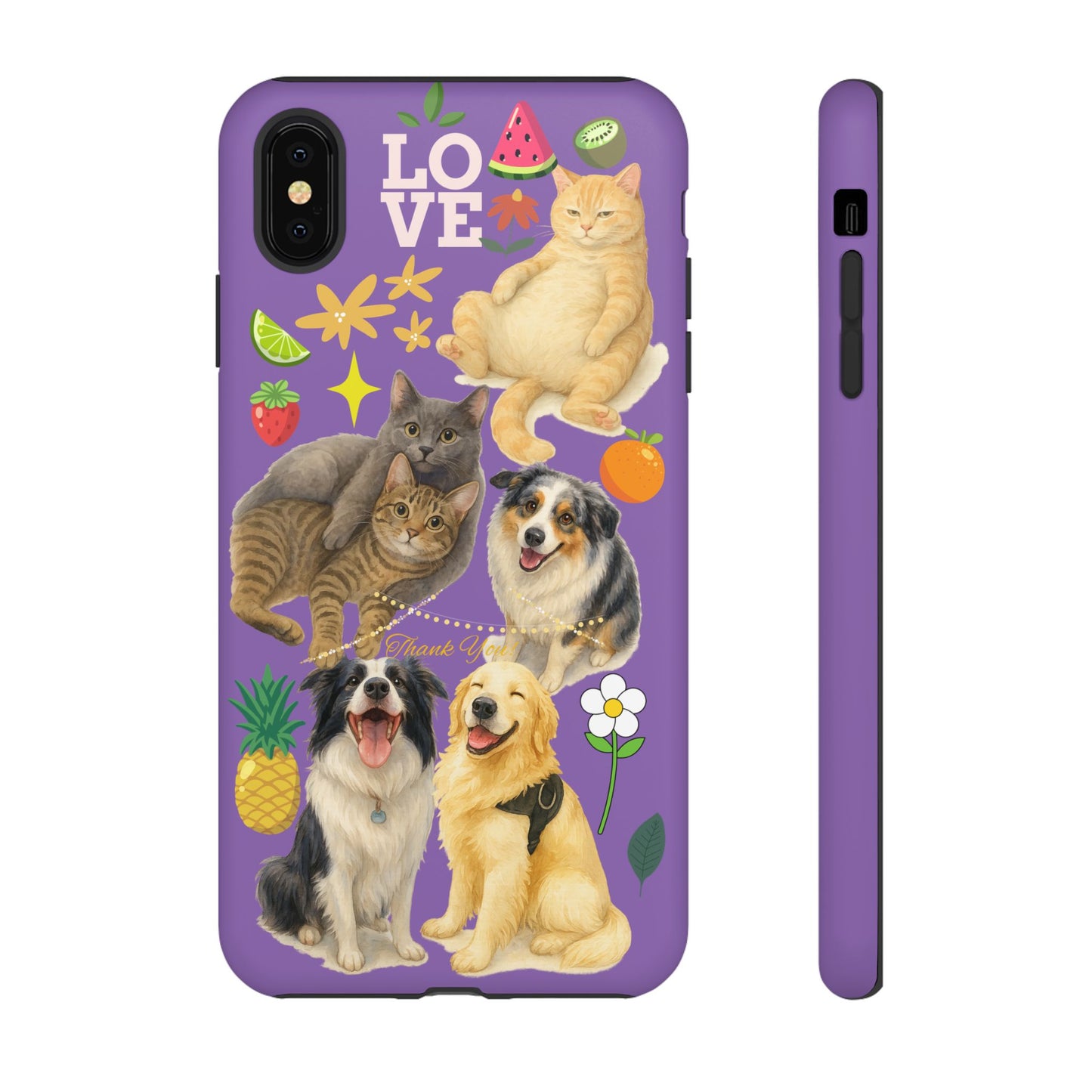 60A-4 Dog and Cat Printed Dual-Layer Phone Case In Purple – Glossy or Matte Finish – iPhone & Android Compatible