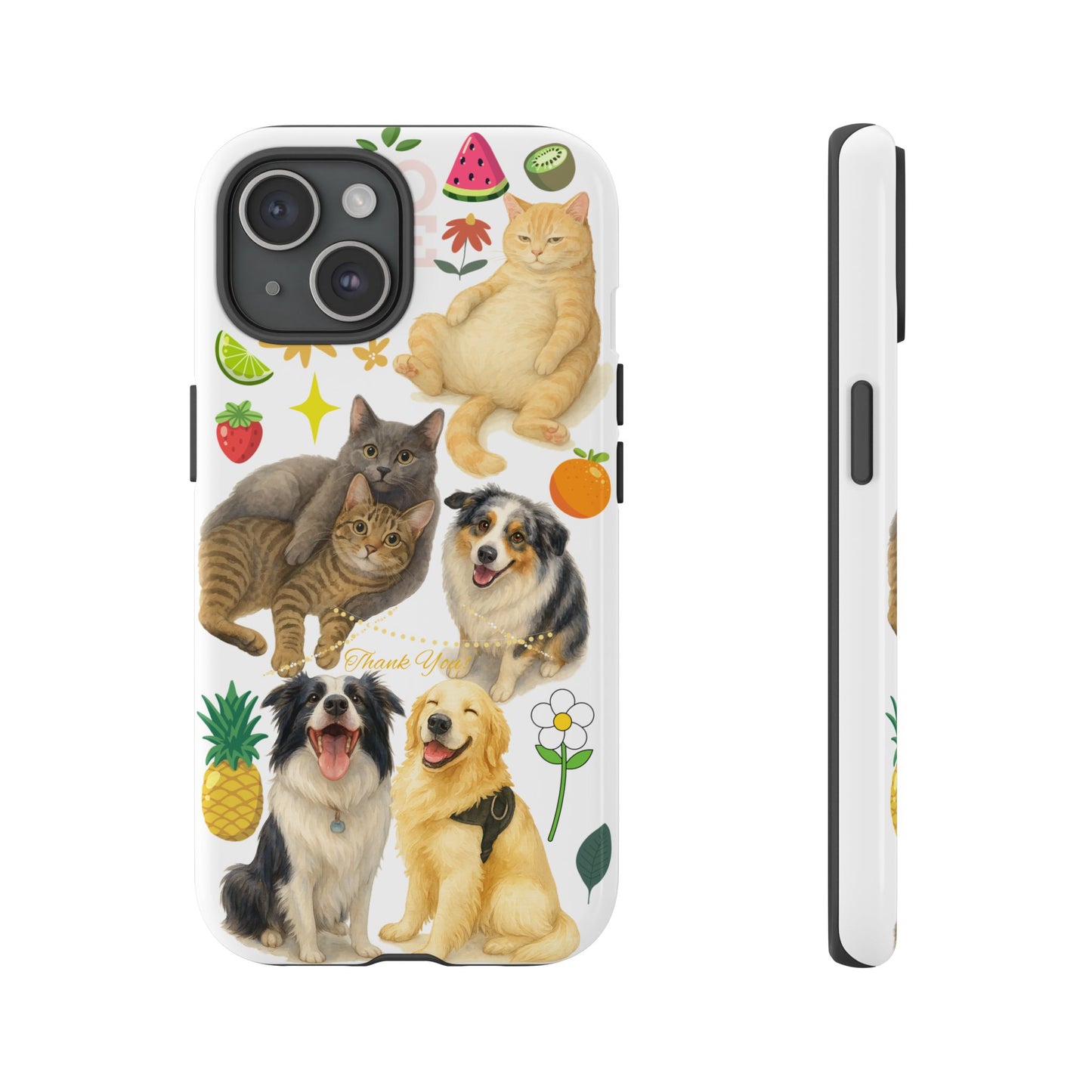 60A Dog and Cat Printed Dual-Layer Phone Case In White – Glossy or Matte Finish – iPhone & Android Compatible