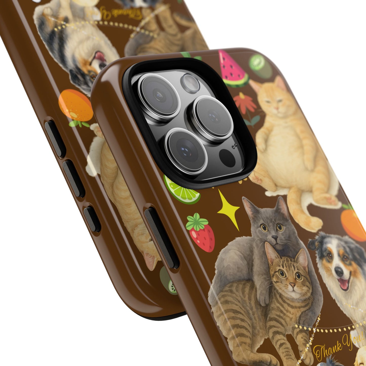 60A-11 Dog and Cat Printed Dual-Layer Phone Case In Dark Brown – Glossy or Matte Finish – iPhone & Android Compatible