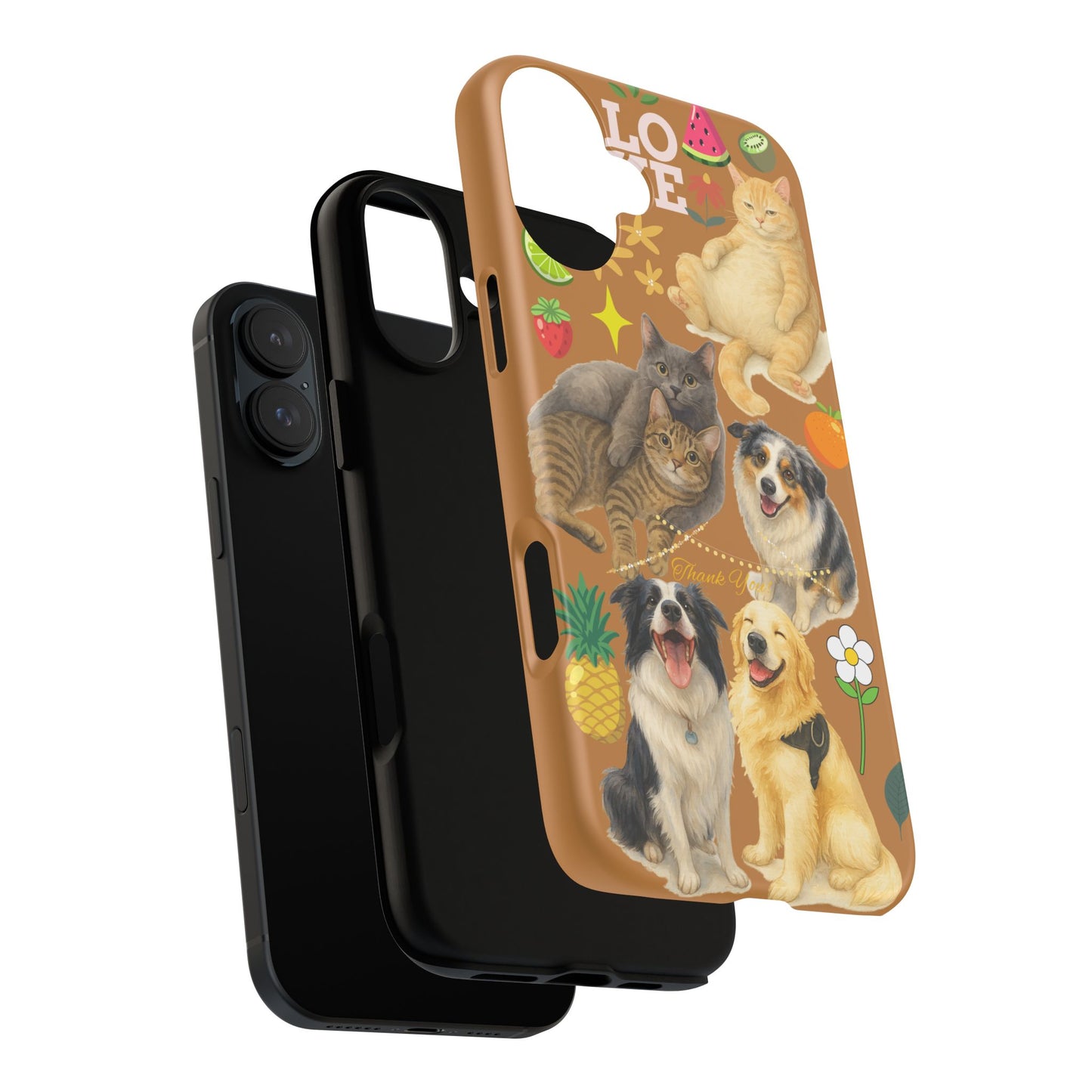 60A-9 Dog and Cat Printed Dual-Layer Phone Case In Light Brown – Glossy or Matte Finish – iPhone & Android Compatible