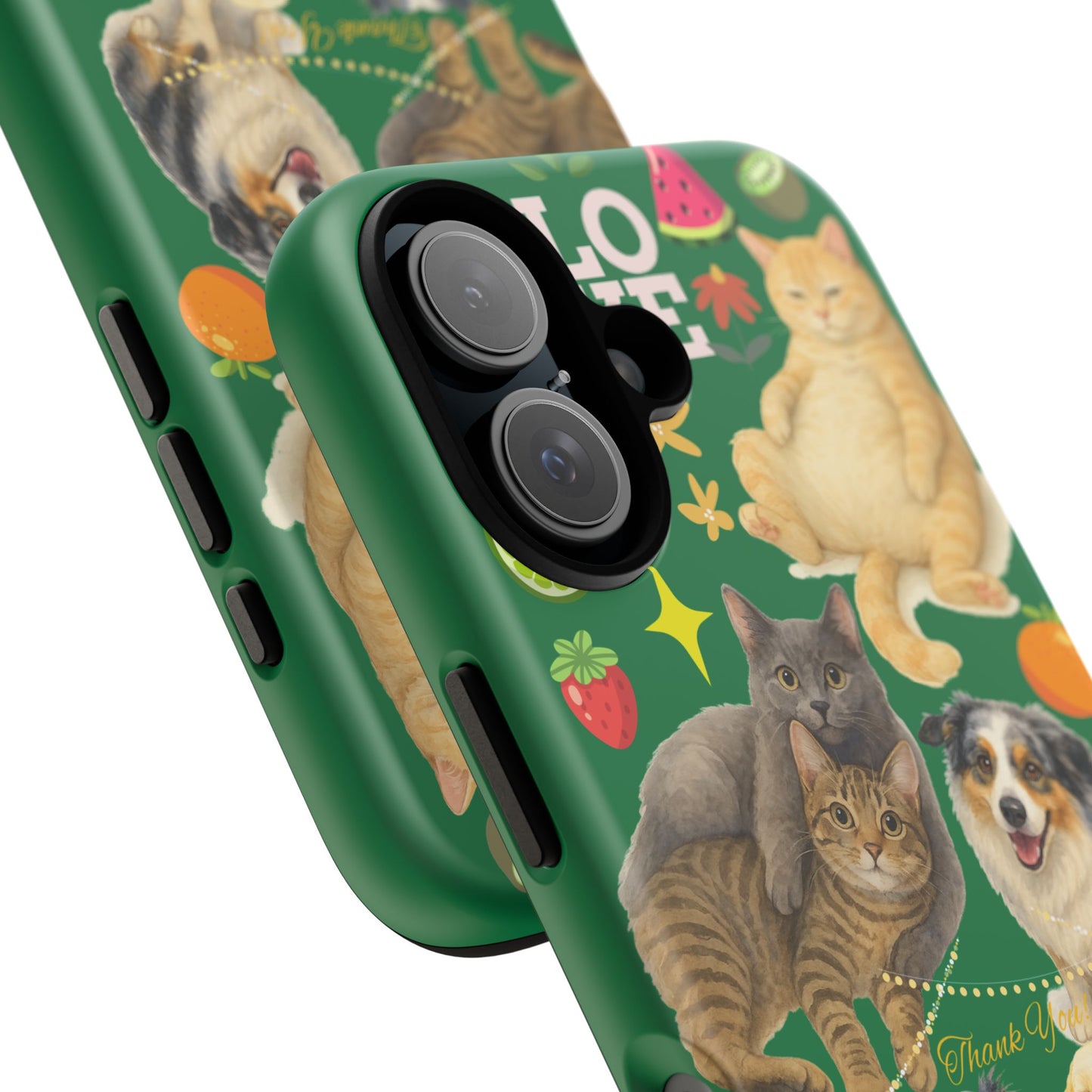 60A-10 Dog and Cat Printed Dual-Layer Phone Case In Dark Green – Glossy or Matte Finish – iPhone & Android Compatible