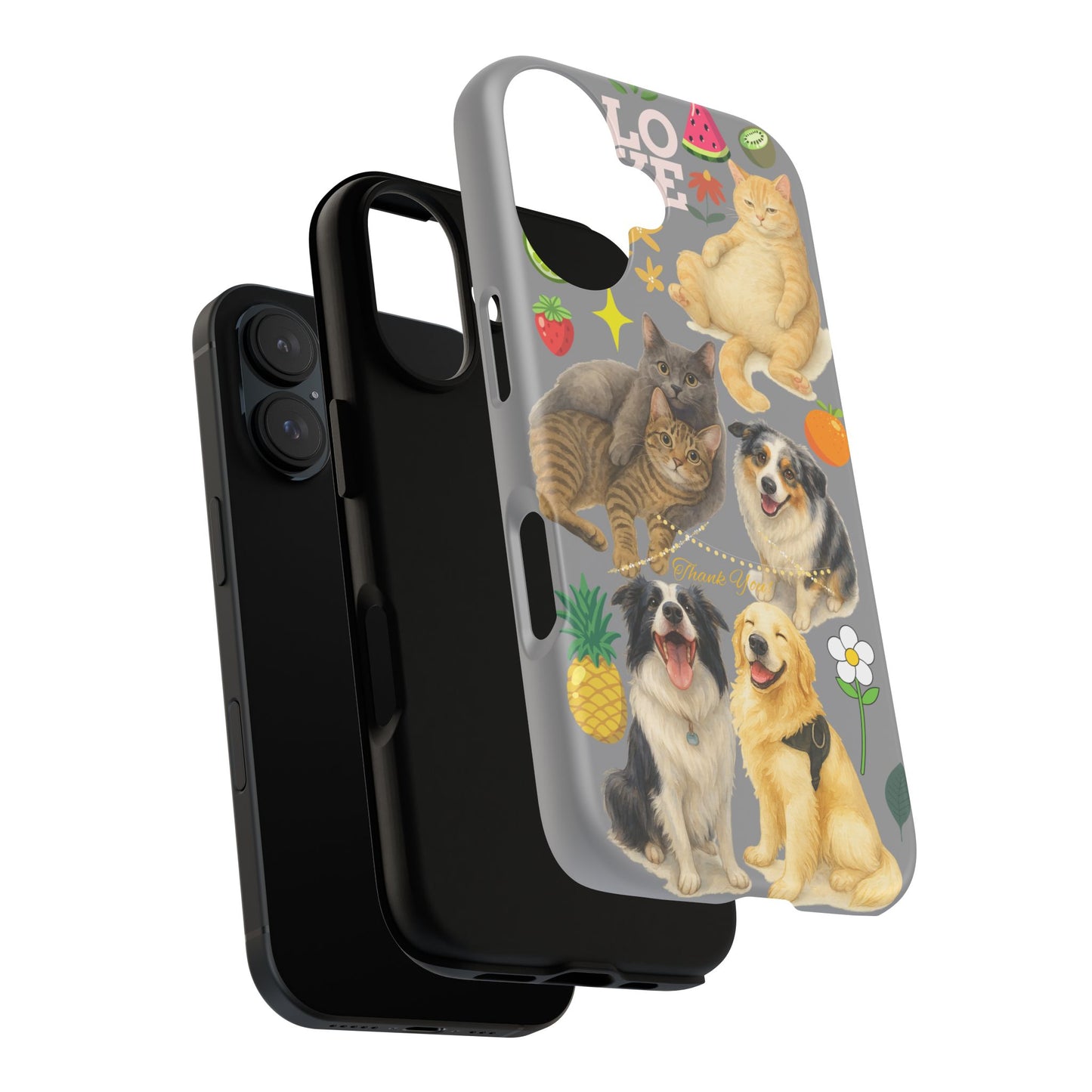 60A-3 Dog and Cat Printed Dual-Layer Phone Case In Grey – Glossy or Matte Finish – iPhone & Android Compatible