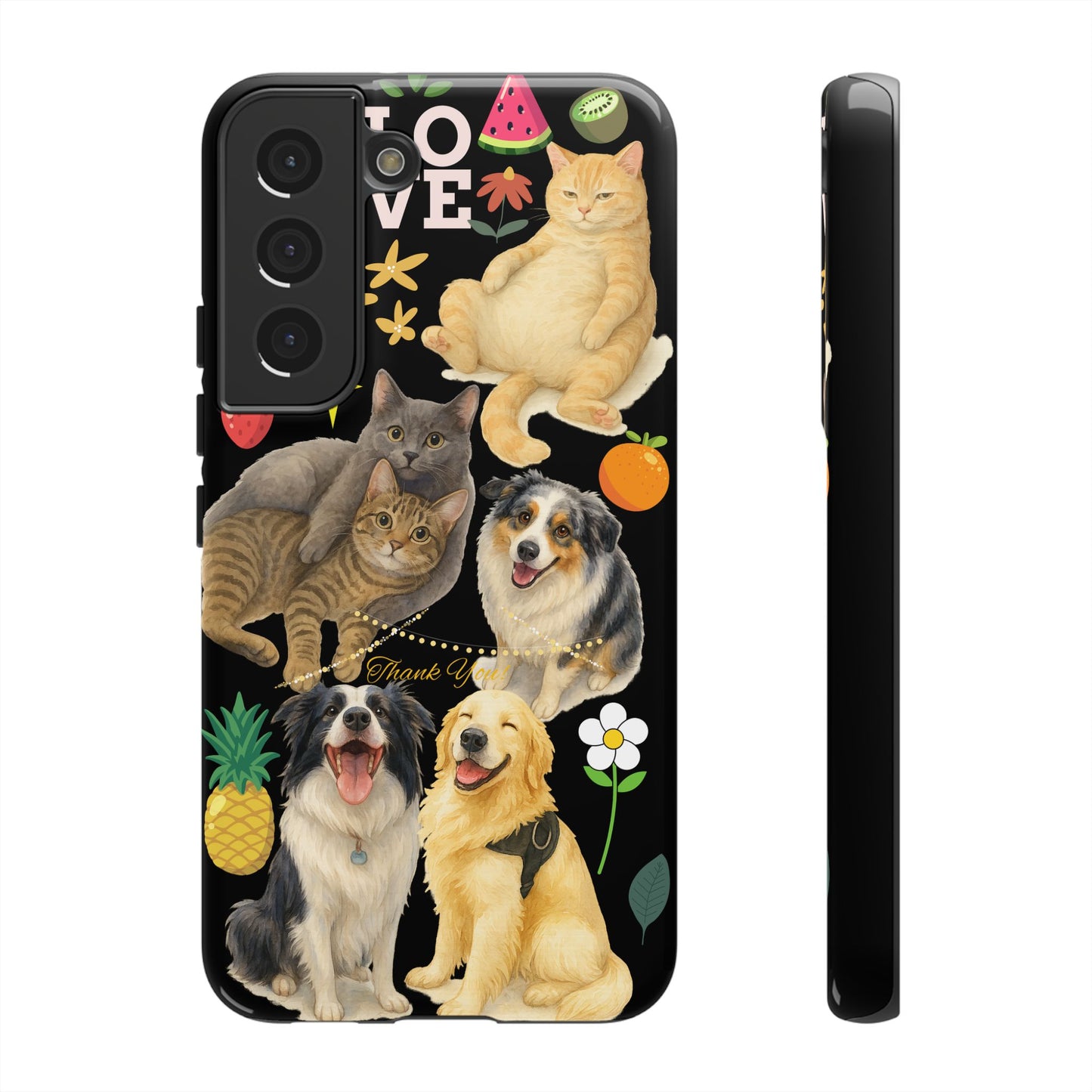 60A-8 Dog and Cat Printed Dual-Layer Phone Case In Black – Glossy or Matte Finish – iPhone & Android Compatible