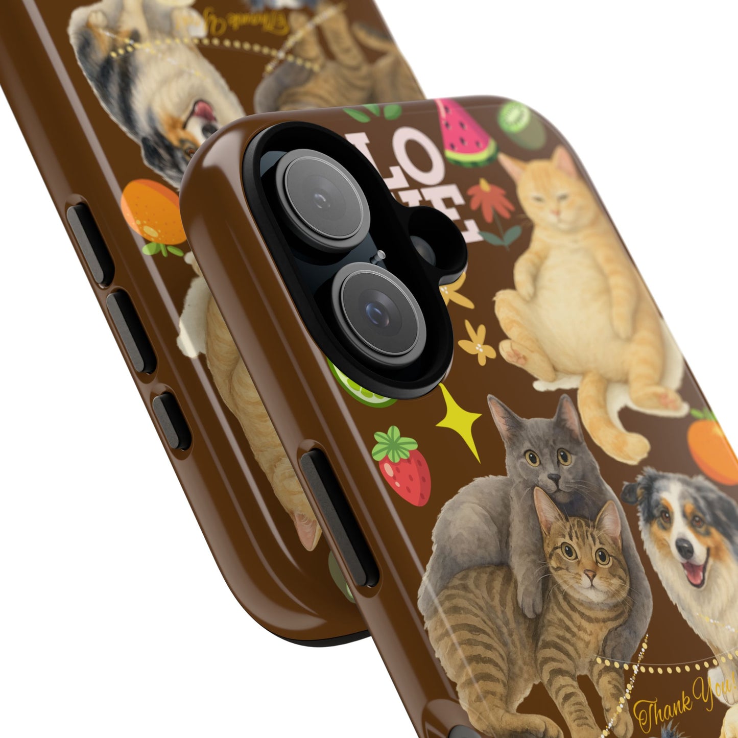 60A-11 Dog and Cat Printed Dual-Layer Phone Case In Dark Brown – Glossy or Matte Finish – iPhone & Android Compatible