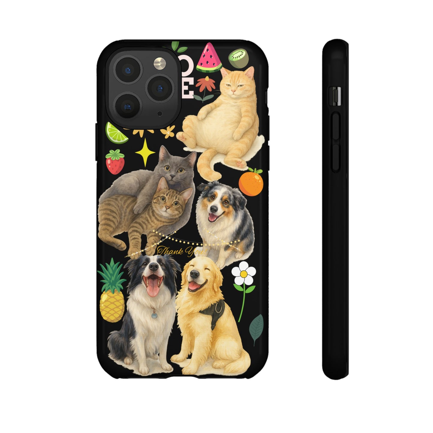 60A-8 Dog and Cat Printed Dual-Layer Phone Case In Black – Glossy or Matte Finish – iPhone & Android Compatible