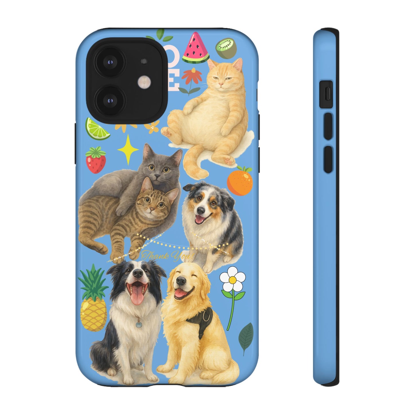 60A-1 Dog and Cat Printed Dual-Layer Phone Case In Blue – Glossy or Matte Finish – iPhone & Android Compatible
