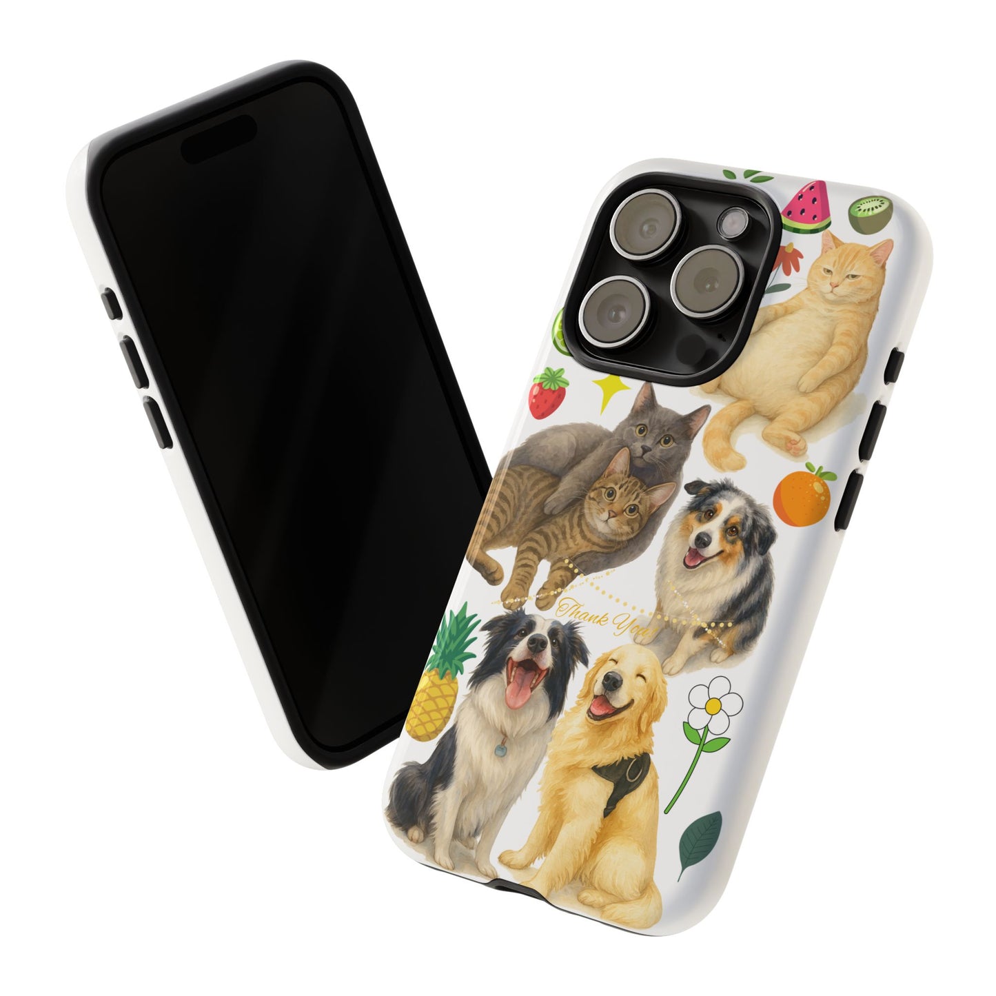 60A Dog and Cat Printed Dual-Layer Phone Case In White – Glossy or Matte Finish – iPhone & Android Compatible