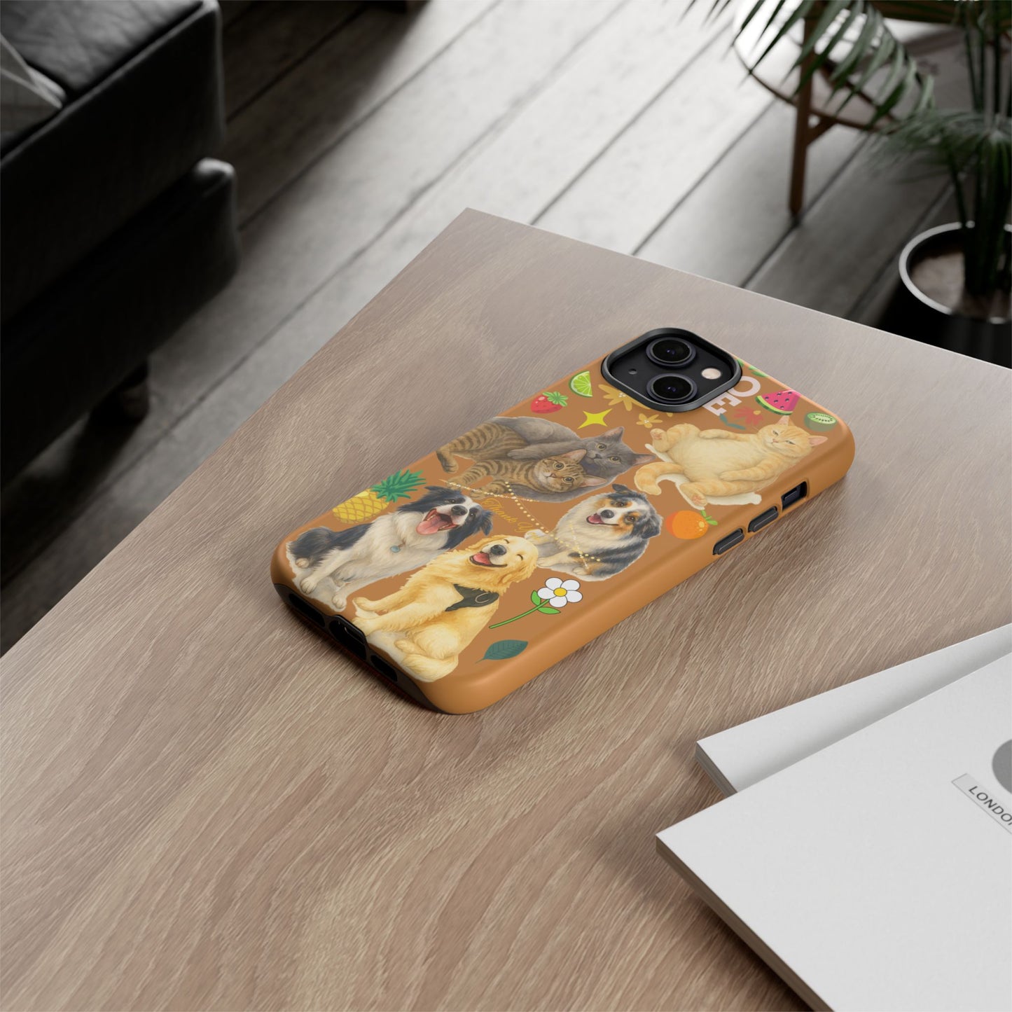 60A-9 Dog and Cat Printed Dual-Layer Phone Case In Light Brown – Glossy or Matte Finish – iPhone & Android Compatible