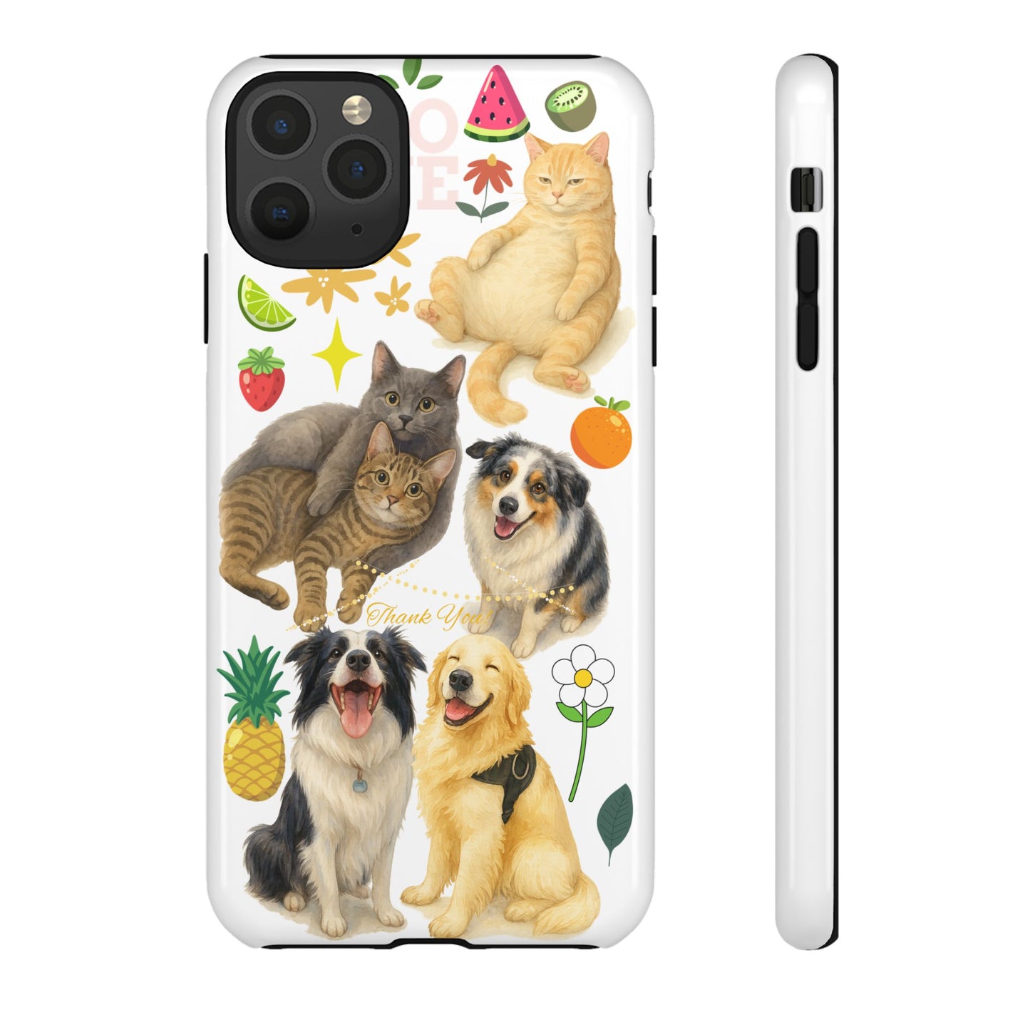 60A Dog and Cat Printed Dual-Layer Phone Case In White – Glossy or Matte Finish – iPhone & Android Compatible