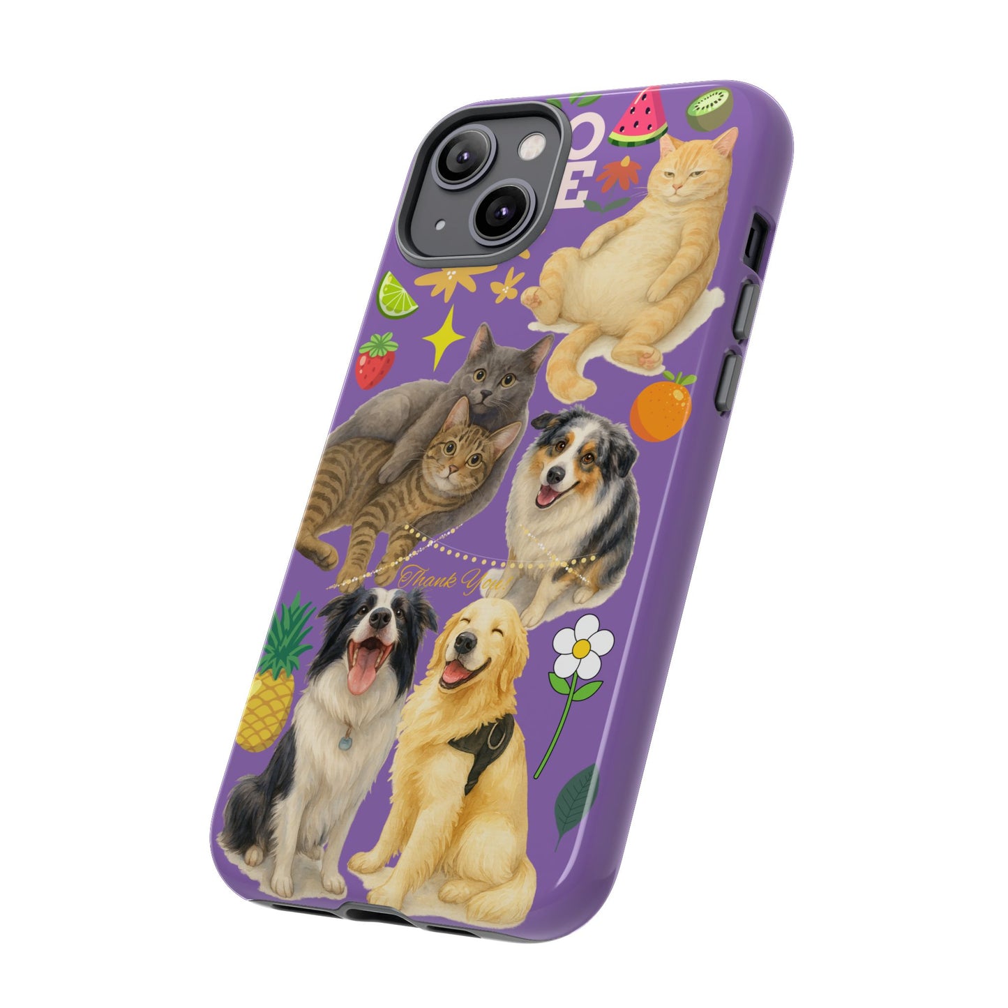 60A-4 Dog and Cat Printed Dual-Layer Phone Case In Purple – Glossy or Matte Finish – iPhone & Android Compatible