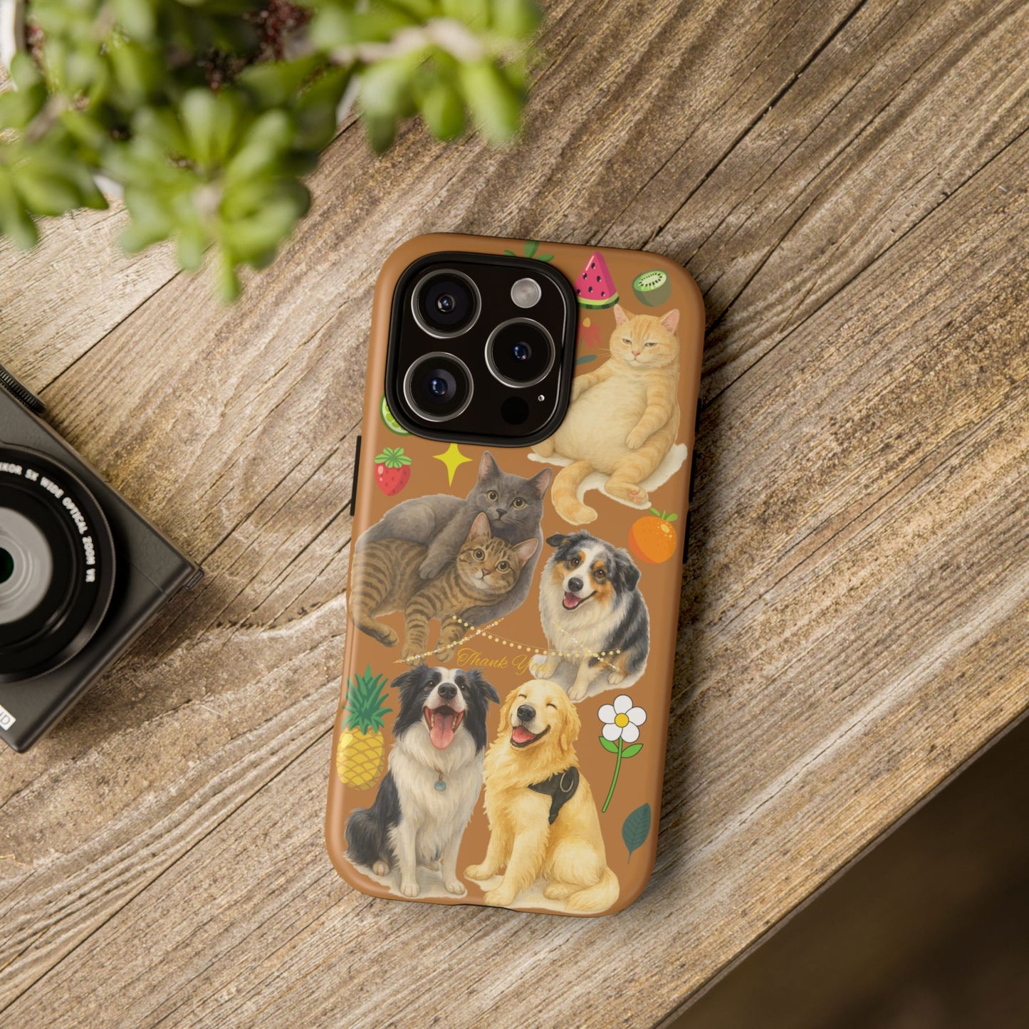 60A-9 Dog and Cat Printed Dual-Layer Phone Case In Light Brown – Glossy or Matte Finish – iPhone & Android Compatible
