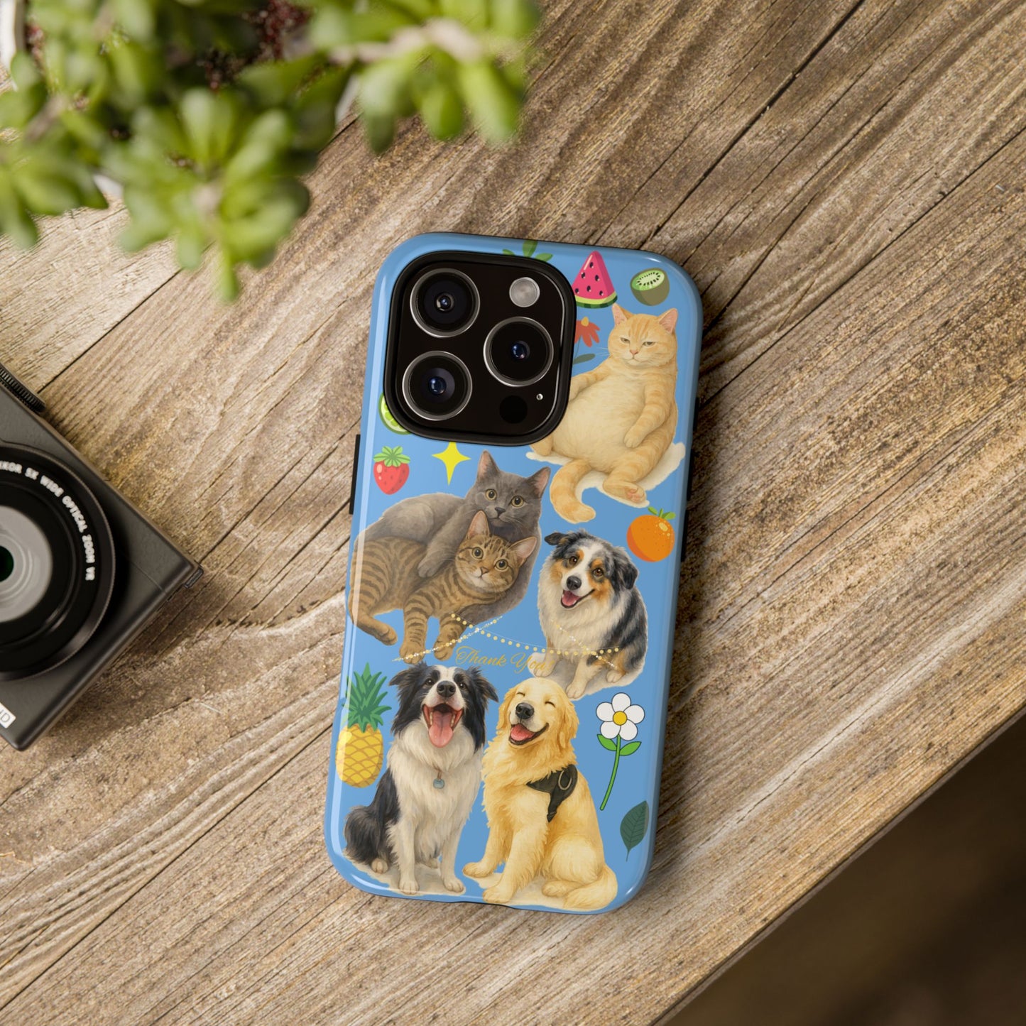 60A-1 Dog and Cat Printed Dual-Layer Phone Case In Blue – Glossy or Matte Finish – iPhone & Android Compatible